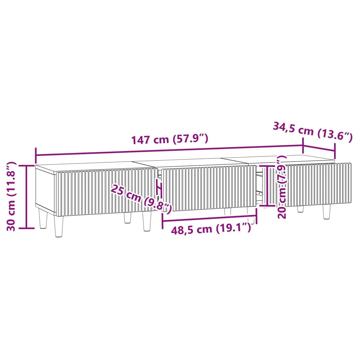 Mobile TV Nero 147 x 34,5 x 30 cm Legno ingegnerizzato | homemem39