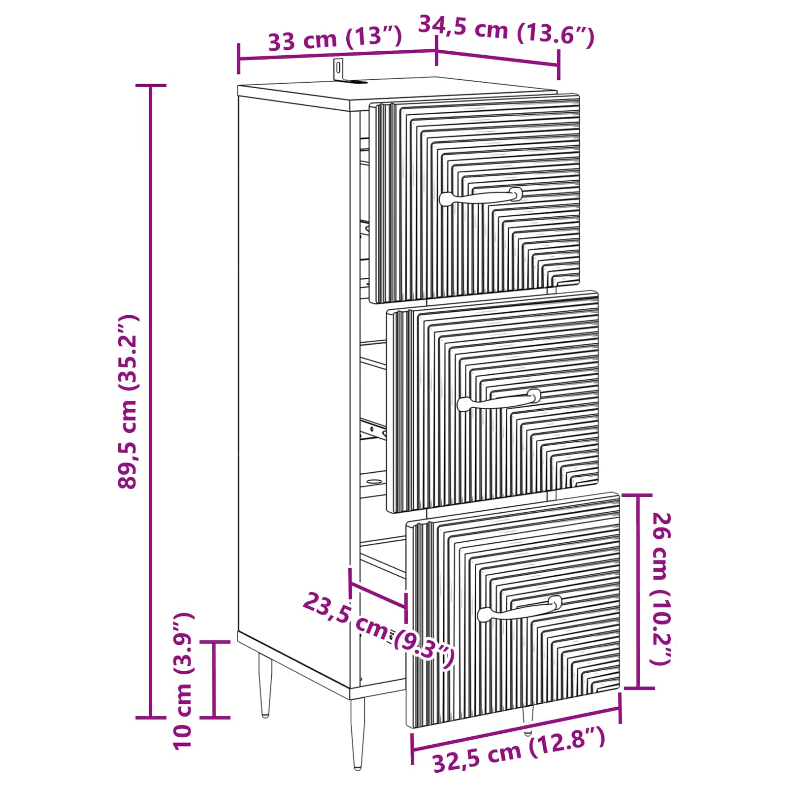 Mobile con Cassetti Rovere Fumo 33 x 34,5 x 89,5 cm | homemem39
