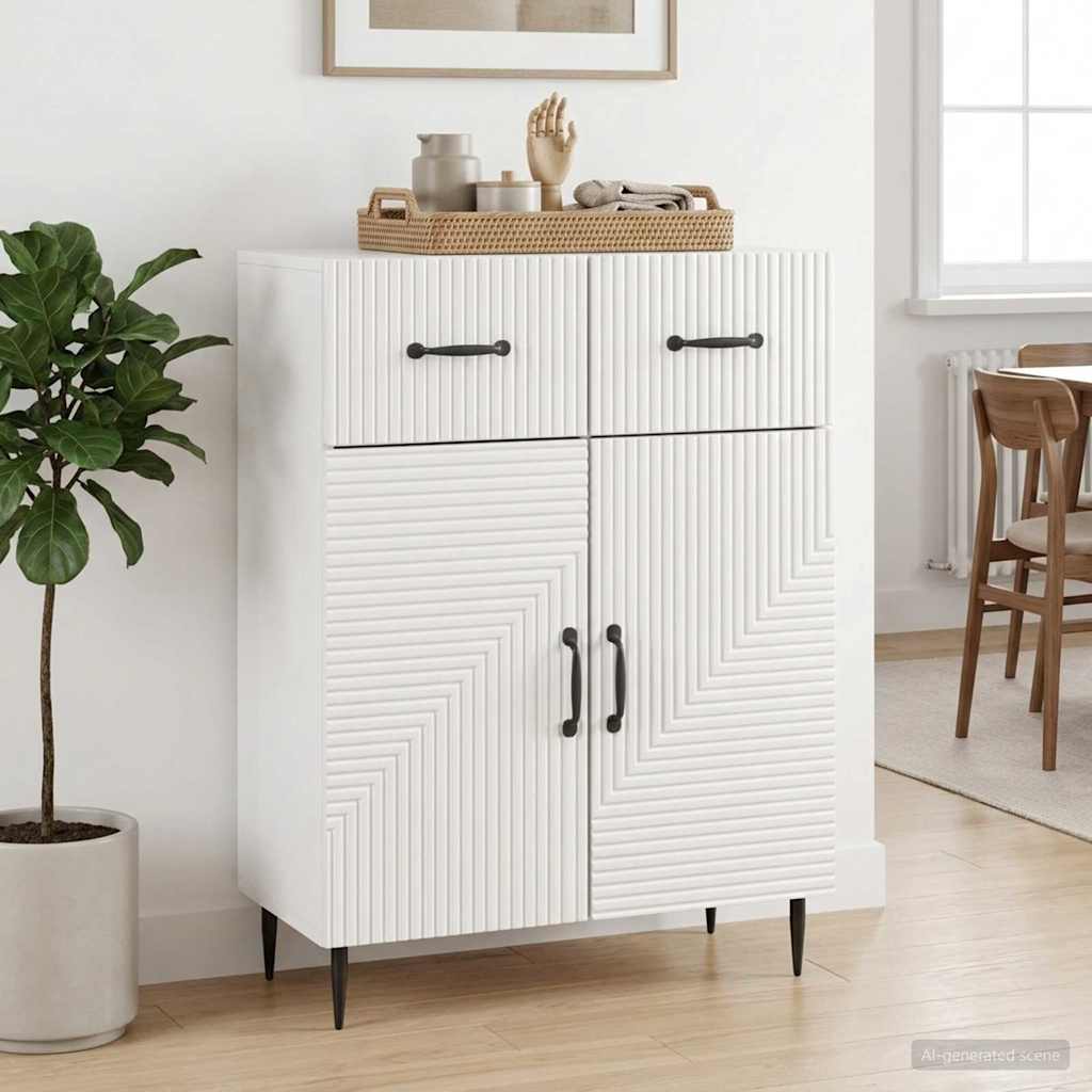 Credenza Bianco Lucido 66 x 34,5 x 89,5 cm Legno ingegnerizzato