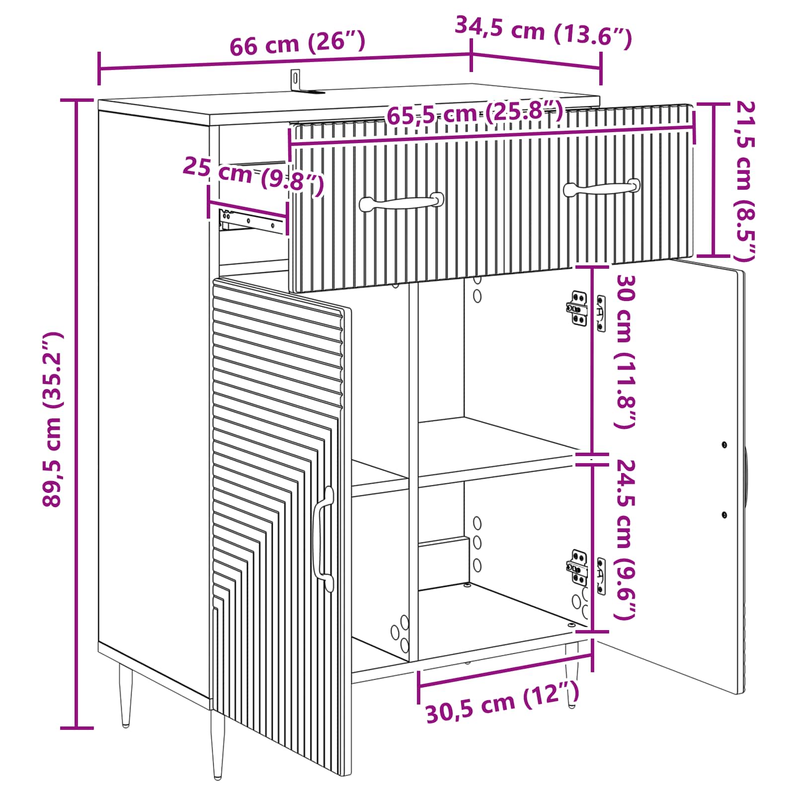 Credenza con cassetto Rovere Artigianale 66 x 34,5 x 89,5 cm | homemem39