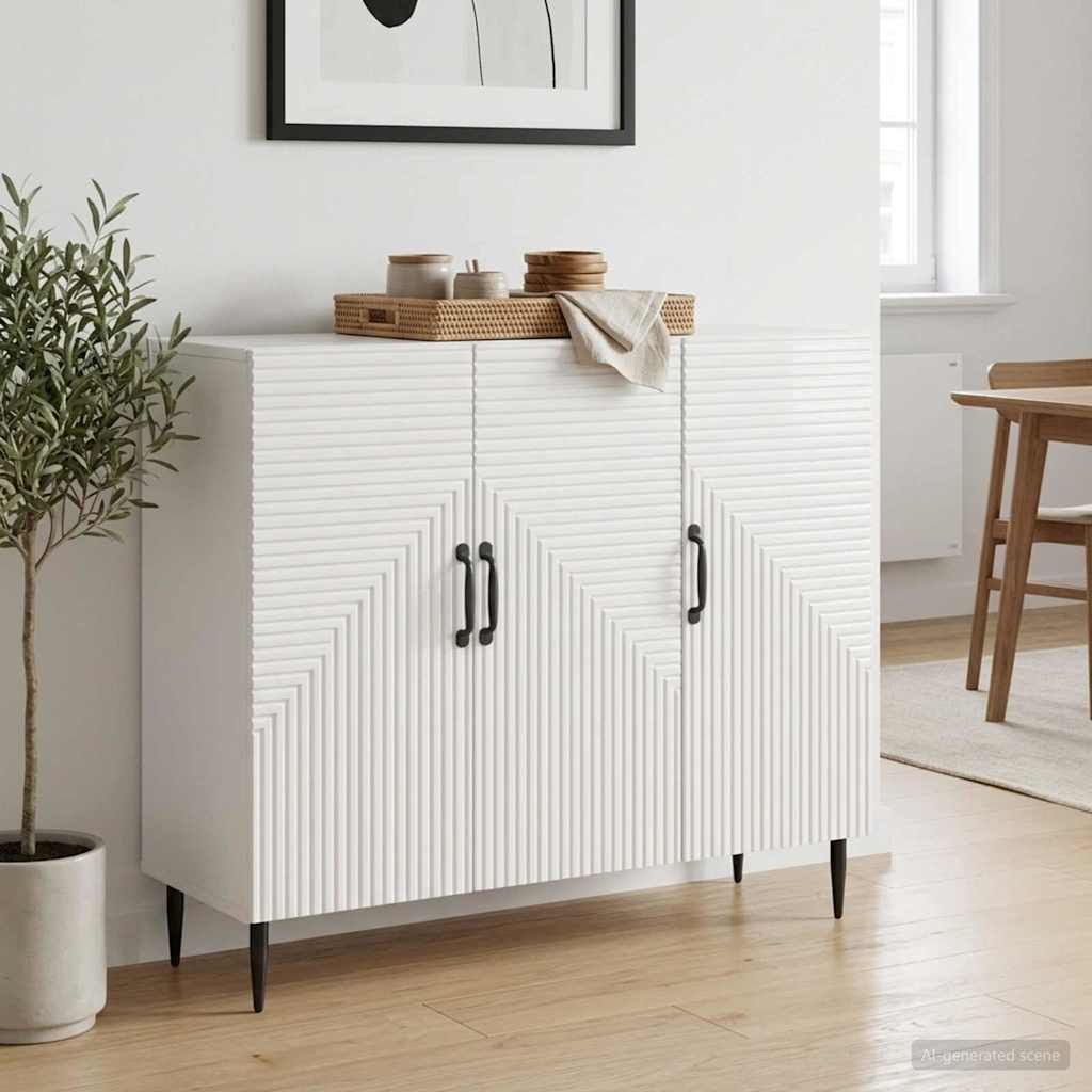 Credenza Bianco Lucido 89 x 34,5 x 80 cm Legno ingegnerizzato