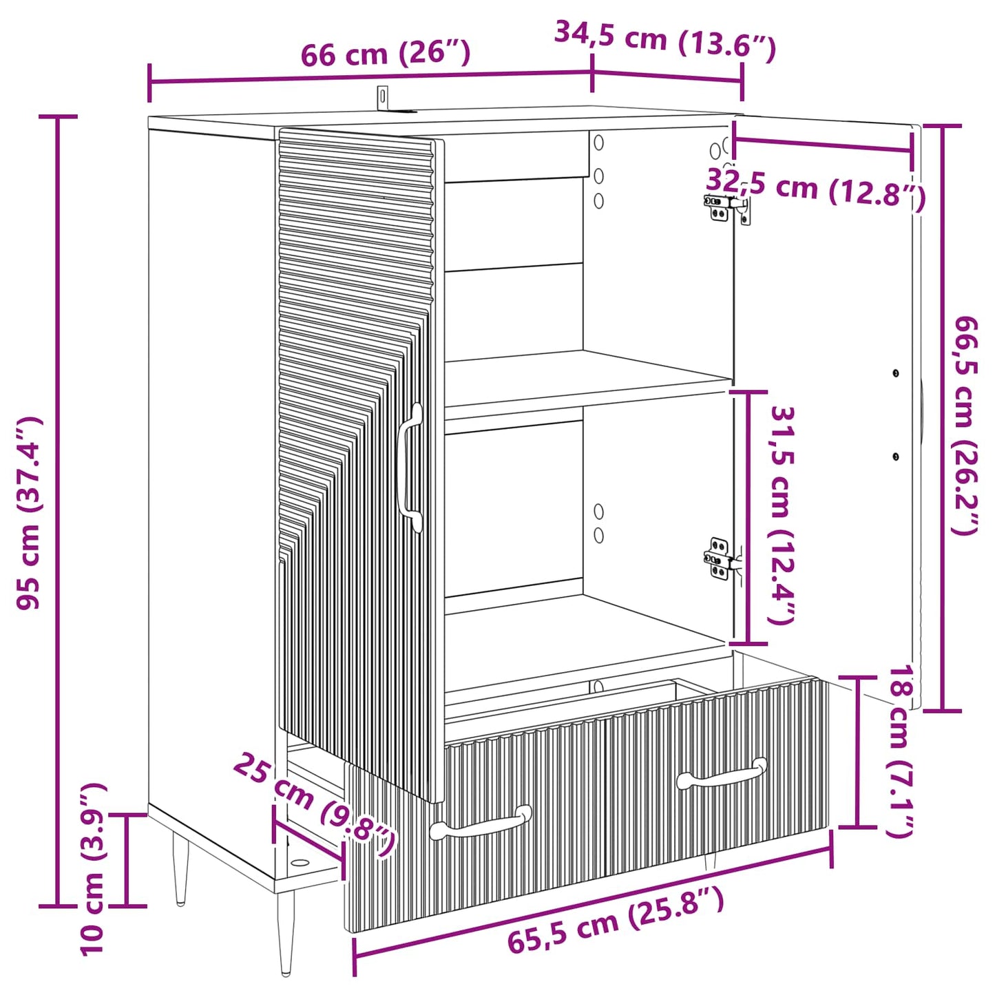 Credenza Grigio Cemento 66 x 34,5 x 95 cm Legno ingegnerizzato | homemem39