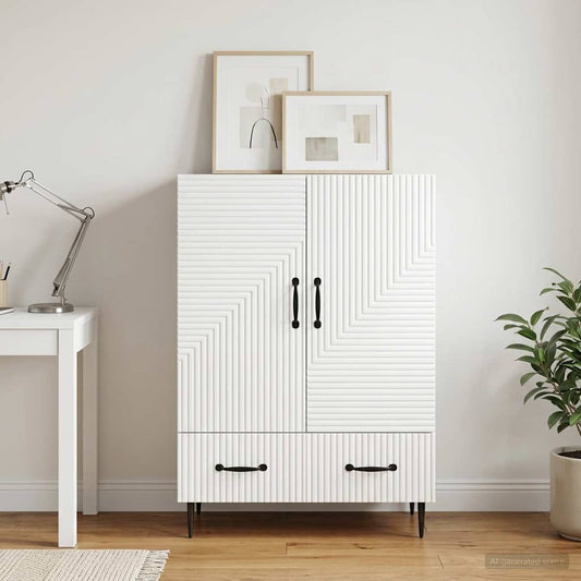 Credenza Bianco Lucido 66 x 34,5 x 95 cm Legno ingegnerizzato