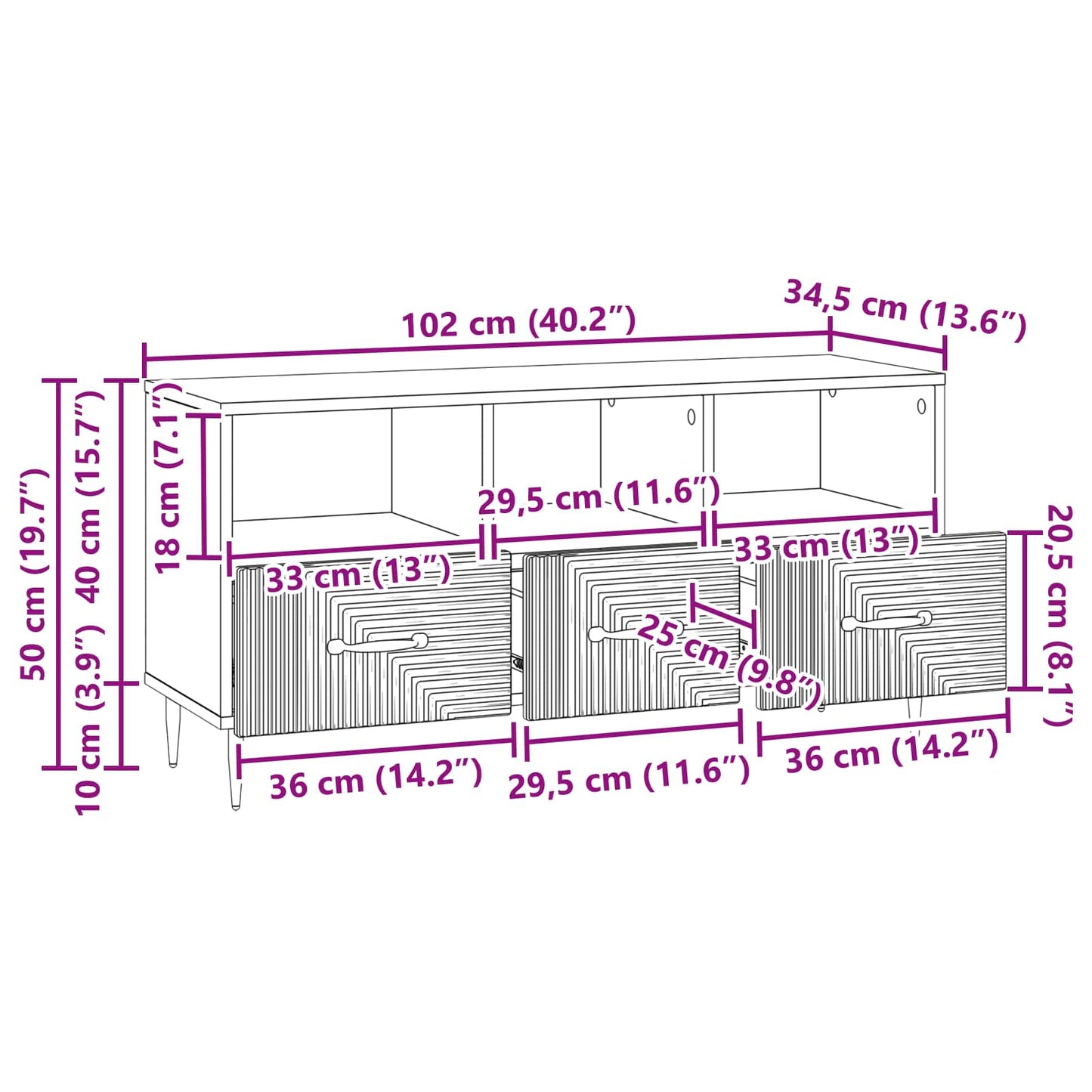 Mobile TV Rovere Fumo 102 x 34,5 x 50 cm Legno ingegnerizzato