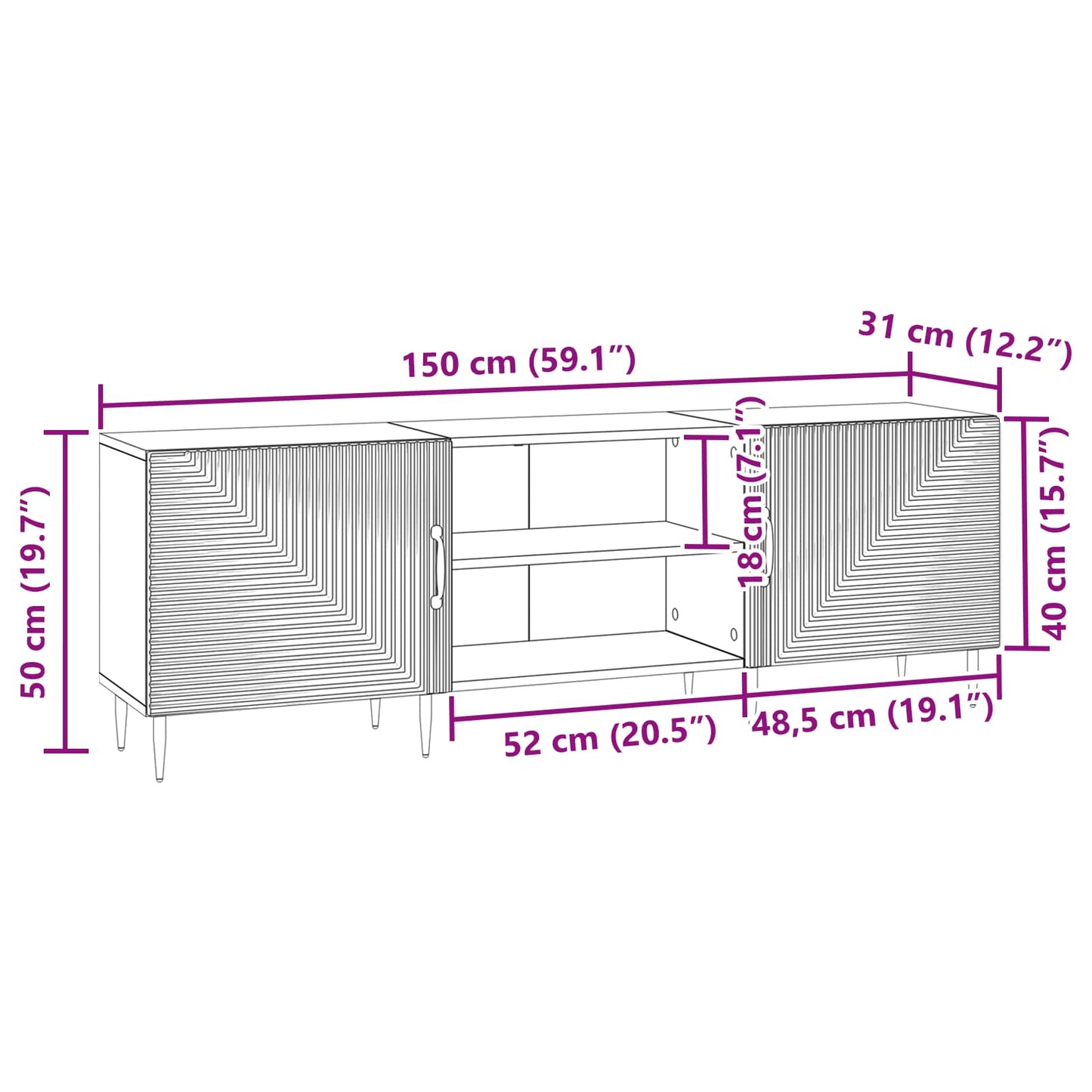 Mobile TV Nero 150 x 31 x 50 cm Legno ingegnerizzato | homemem39
