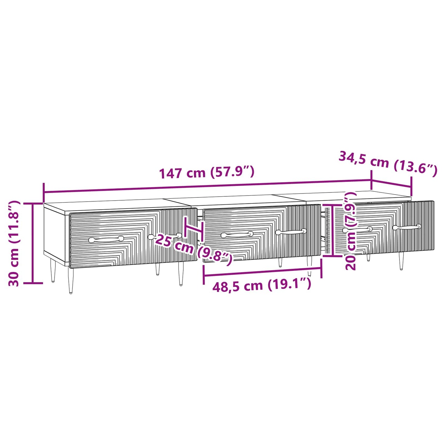 Mobile TV con cassetto Grigio Cemento 147 x 34,5 x 30 cm | homemem39