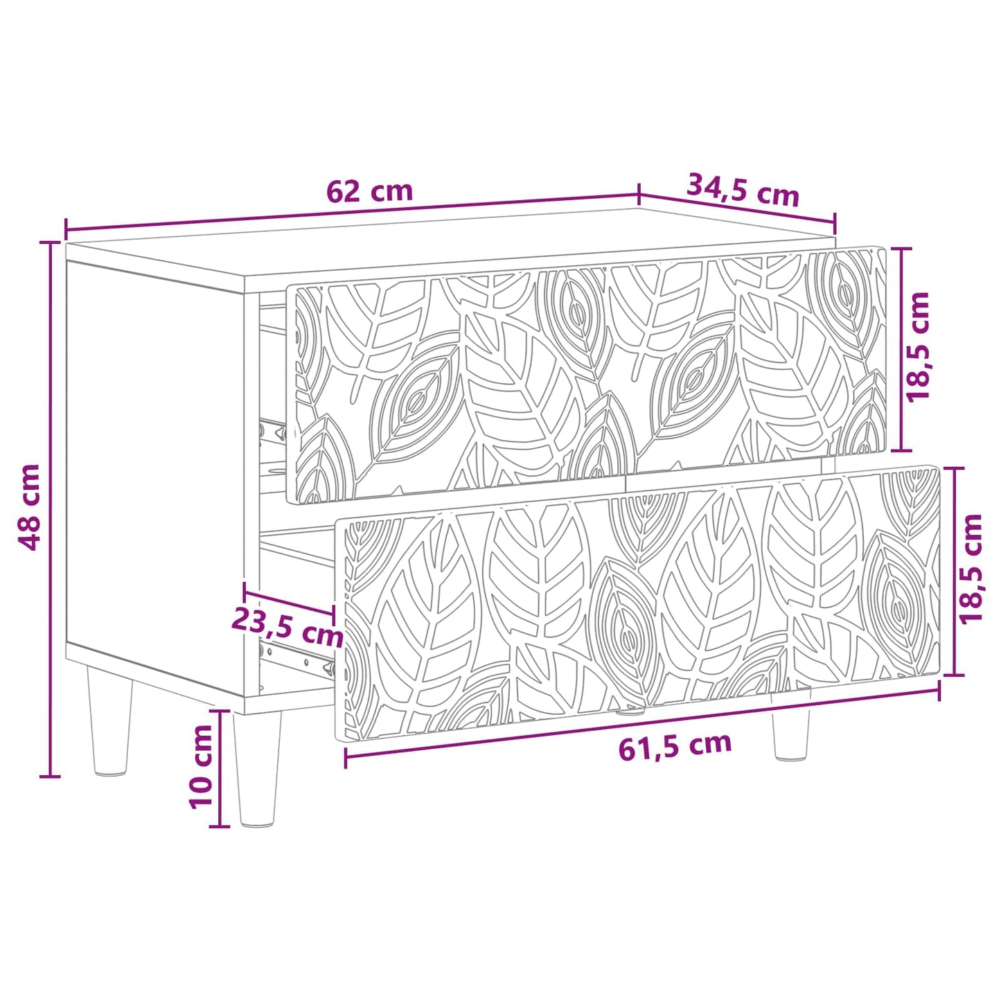 Comodino Legno antico 62 x 34,5 x 48 cm Legno ingegnerizzato | homemem39