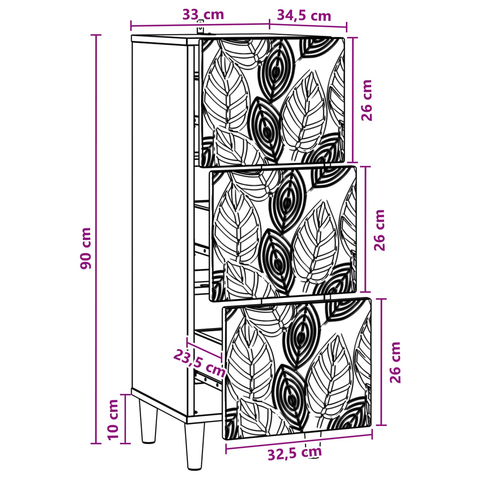 Mobile con Cassetti Rovere Fumo 33 x 34,5 x 90 cm | homemem39