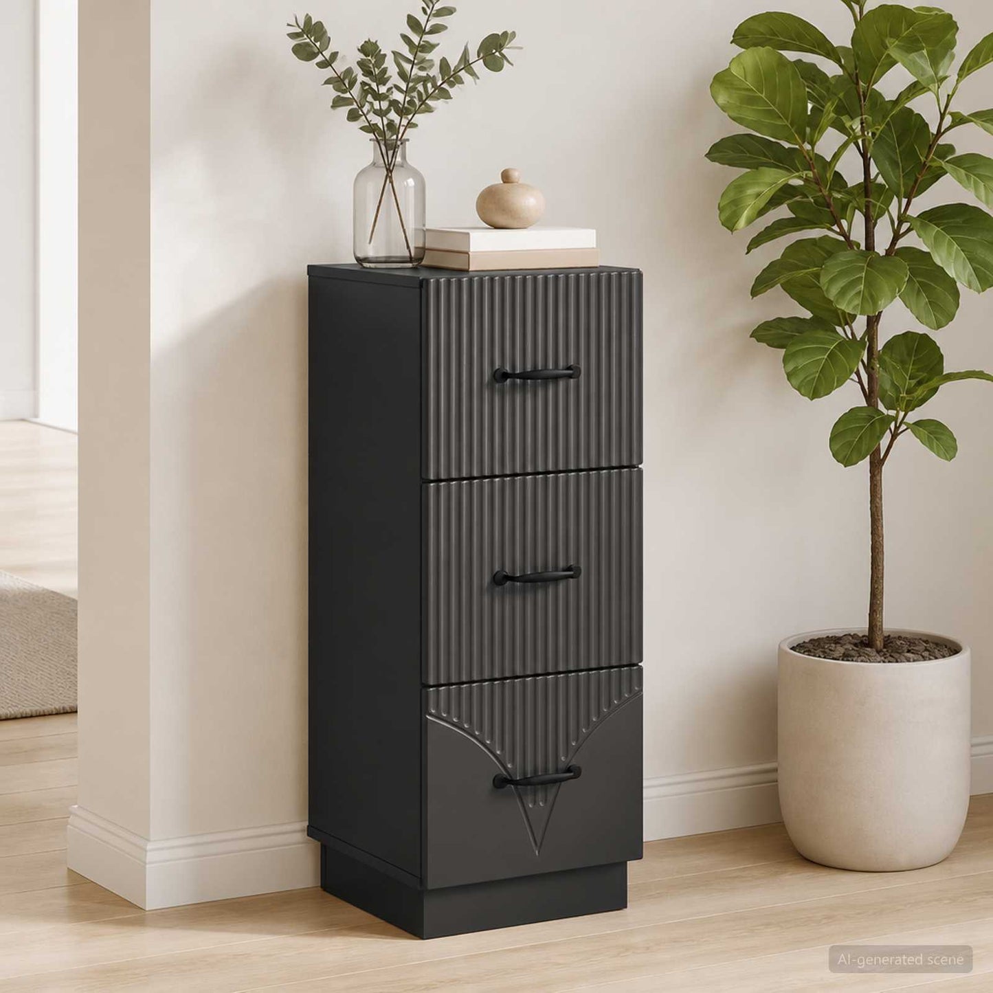 Mobile con Cassetti Nero 33 x 34,5 x 87 cm Legno ingegnerizzato