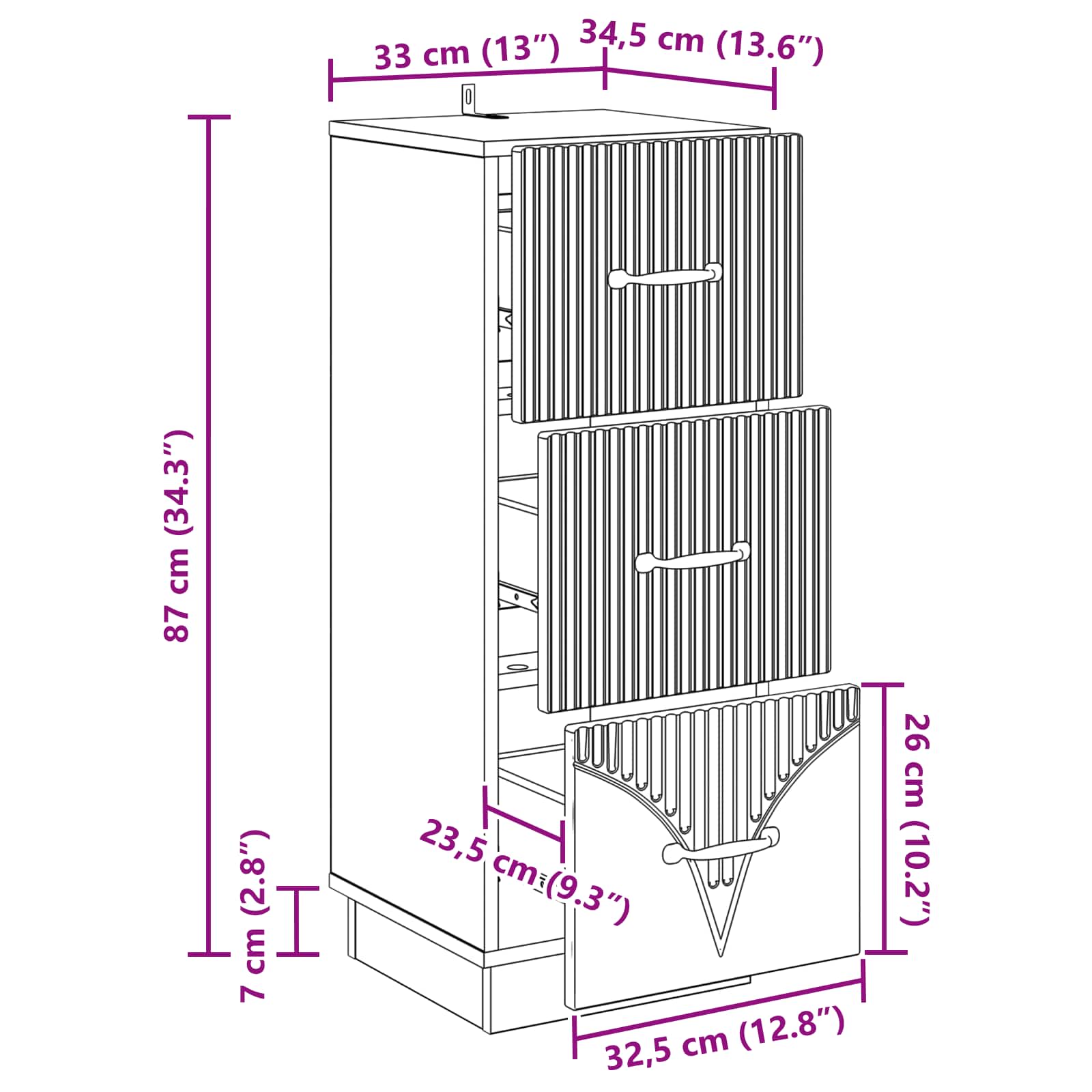 Mobile con Cassetti Legno antico 33 x 34,5 x 87 cm | homemem39