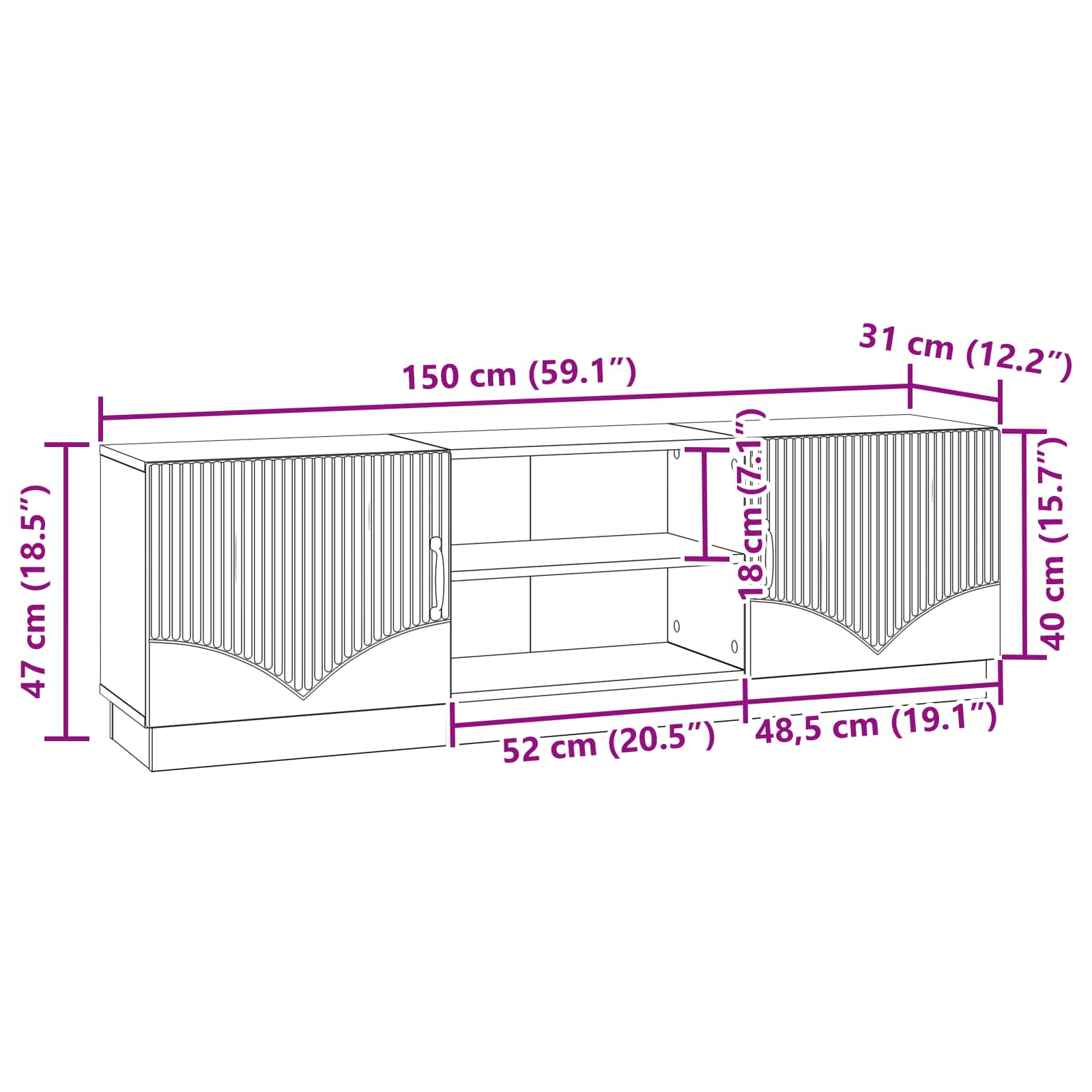 Mobile TV Grigio Cemento 150 x 31 x 47 cm Legno ingegnerizzato | homemem39
