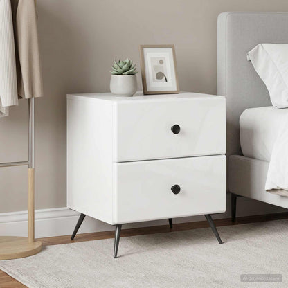 Armadio da Notte 2 pz Bianco Lucido 43 x 34,5 x 47,5 cm