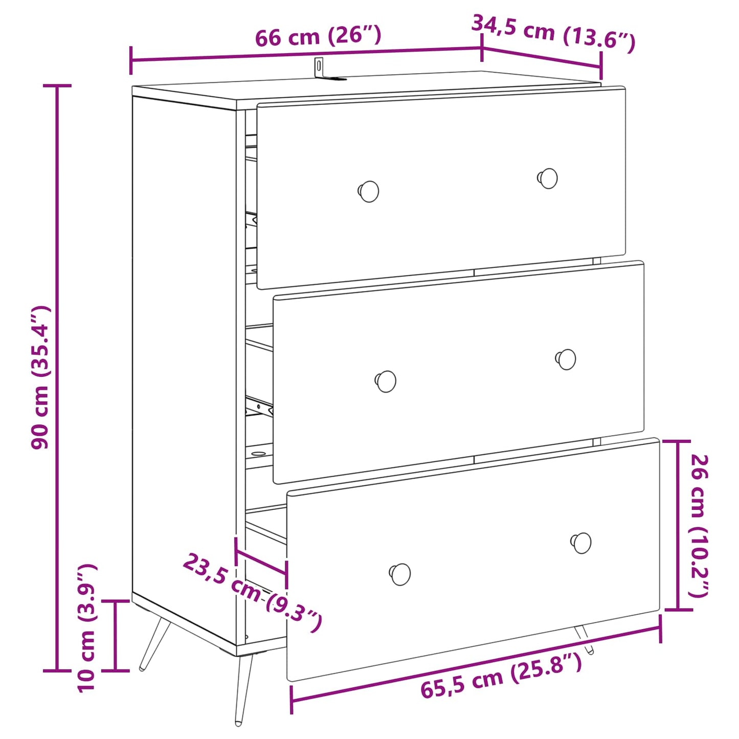 Mobile con Cassetti Rovere Fumo 66 x 34,5 x 90 cm | homemem39
