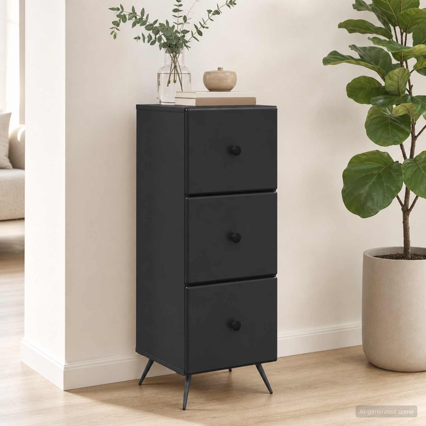 Mobile con Cassetti Nero 33 x 34,5 x 90 cm Legno ingegnerizzato