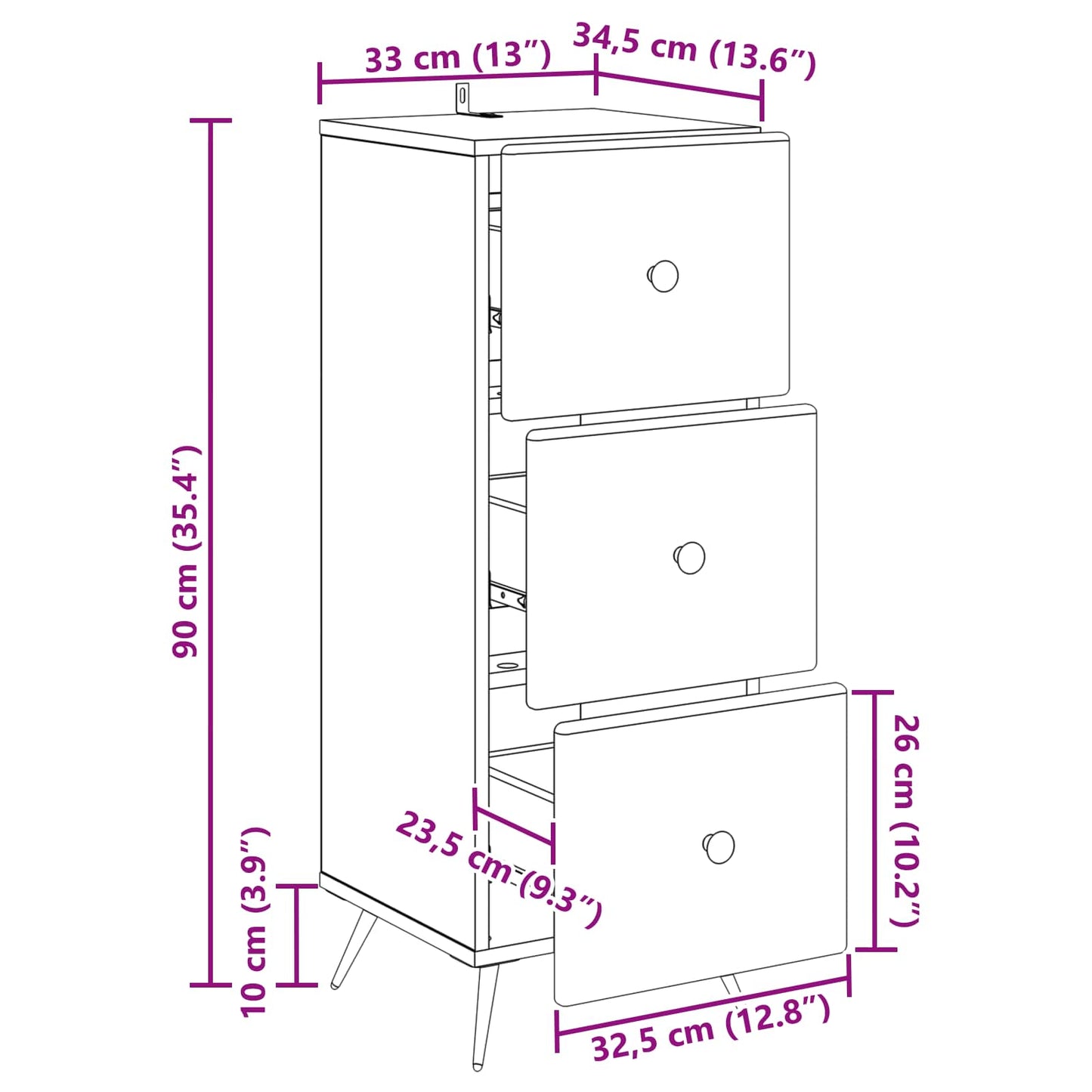 Mobile con Cassetti Nero 33 x 34,5 x 90 cm Legno ingegnerizzato | homemem39