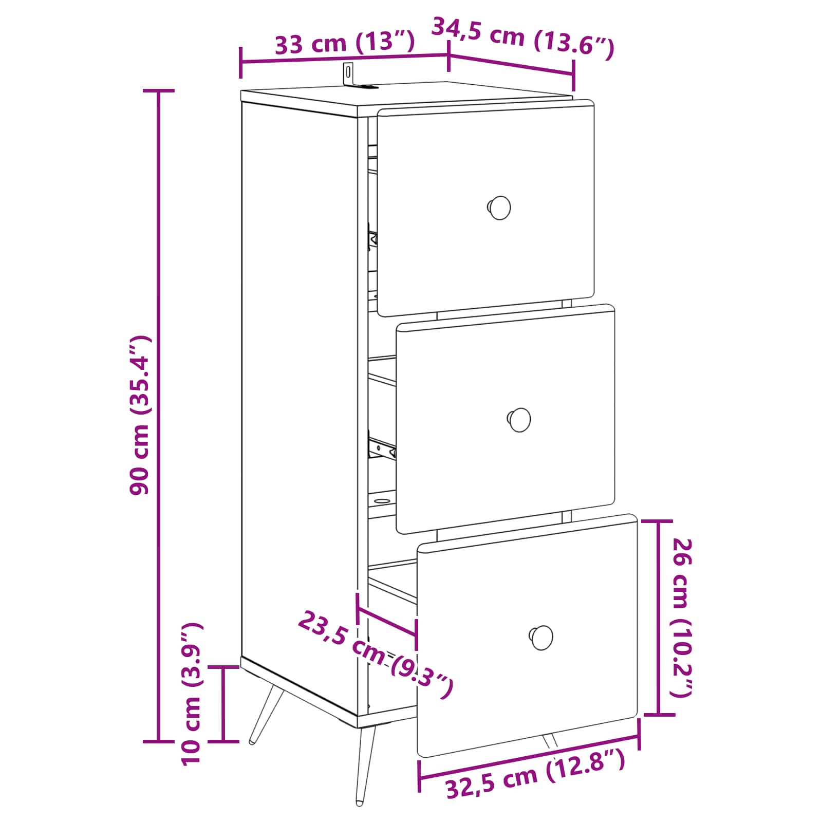 Mobile con Cassetti Rovere Fumo 33 x 34,5 x 90 cm | homemem39