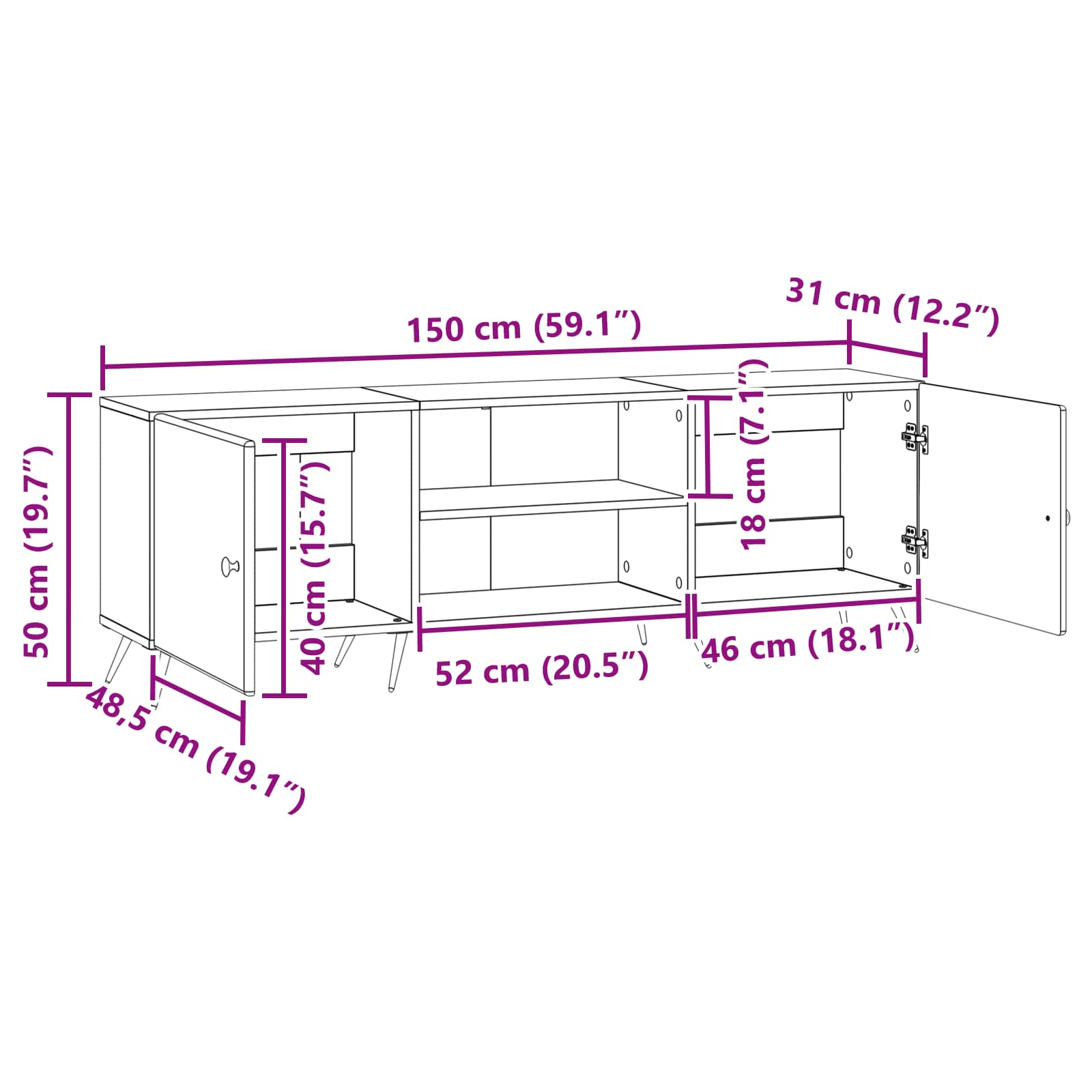 Mobile TV Legno antico 150 x 31 x 50 cm Legno ingegnerizzato | homemem39