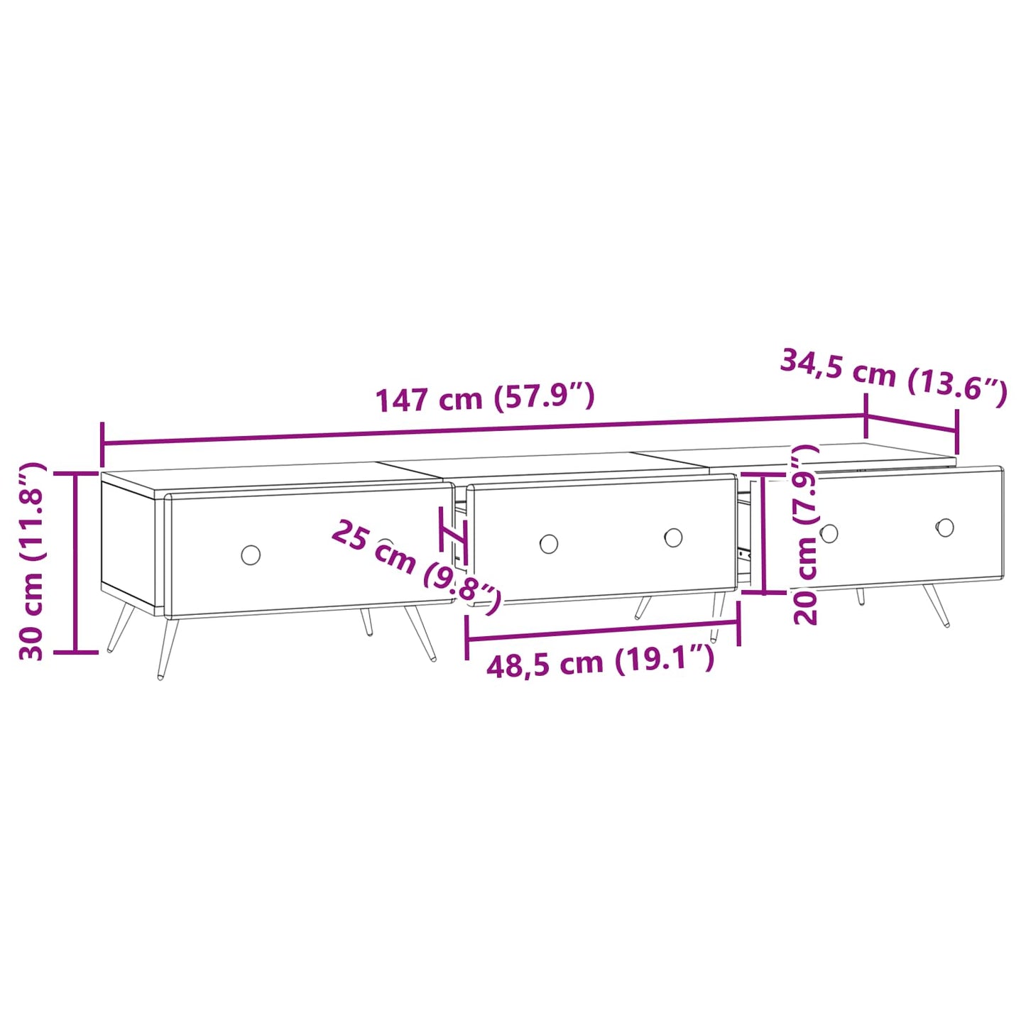 Mobile TV Bianco Lucido 147 x 34,5 x 30 cm Legno ingegnerizzato | homemem39