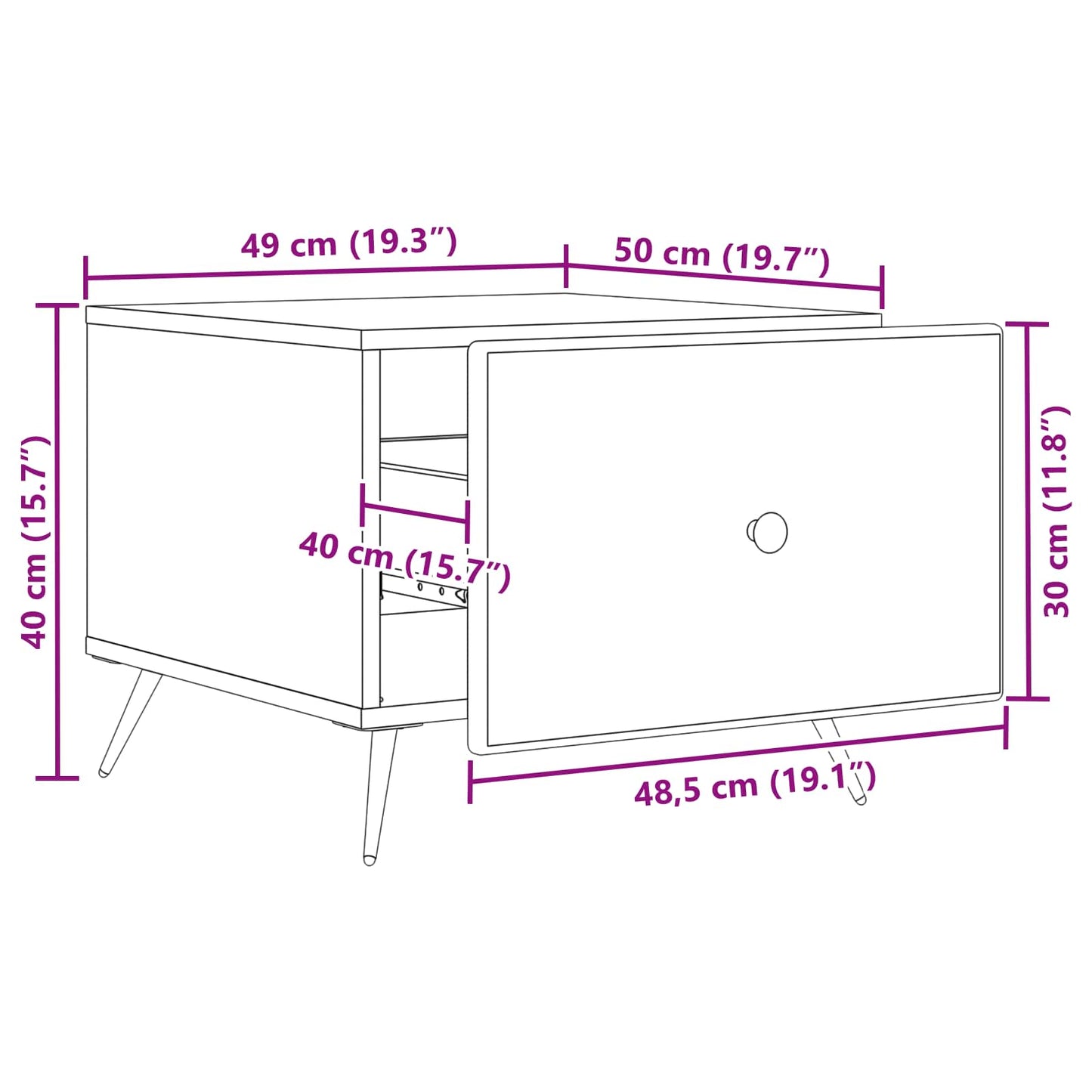 Tavolino da salotto con cassetto Legno antico 49 x 50 x 40 cm | homemem39