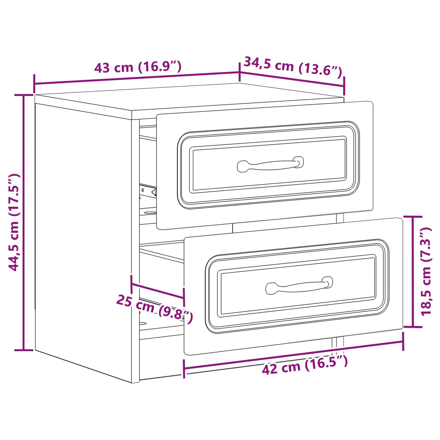Armadio da Notte con cassetto Bianco 43 x 34,5 x 44,5 cm | homemem39