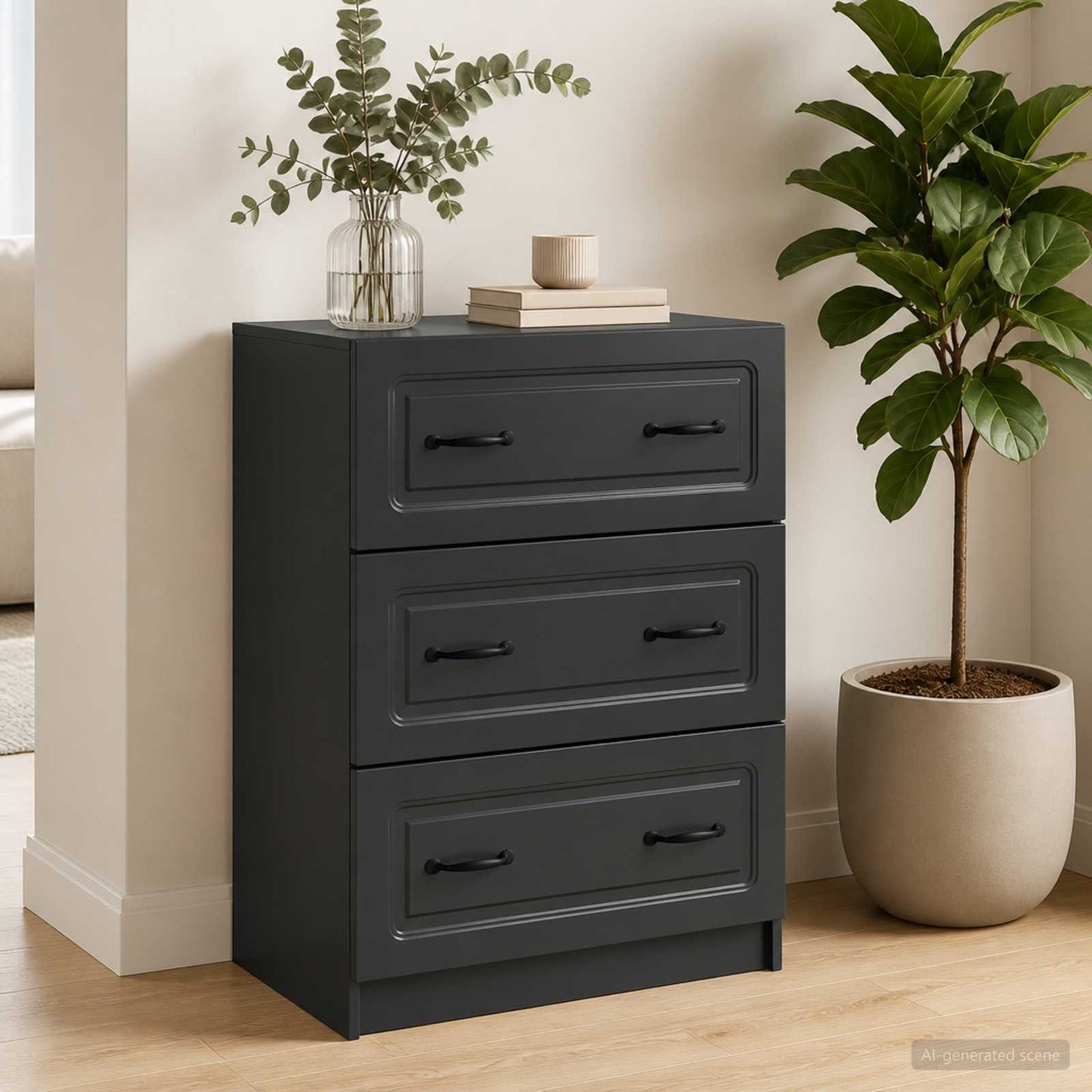 Mobile con Cassetti Nero 66 x 34,5 x 87 cm Legno ingegnerizzato