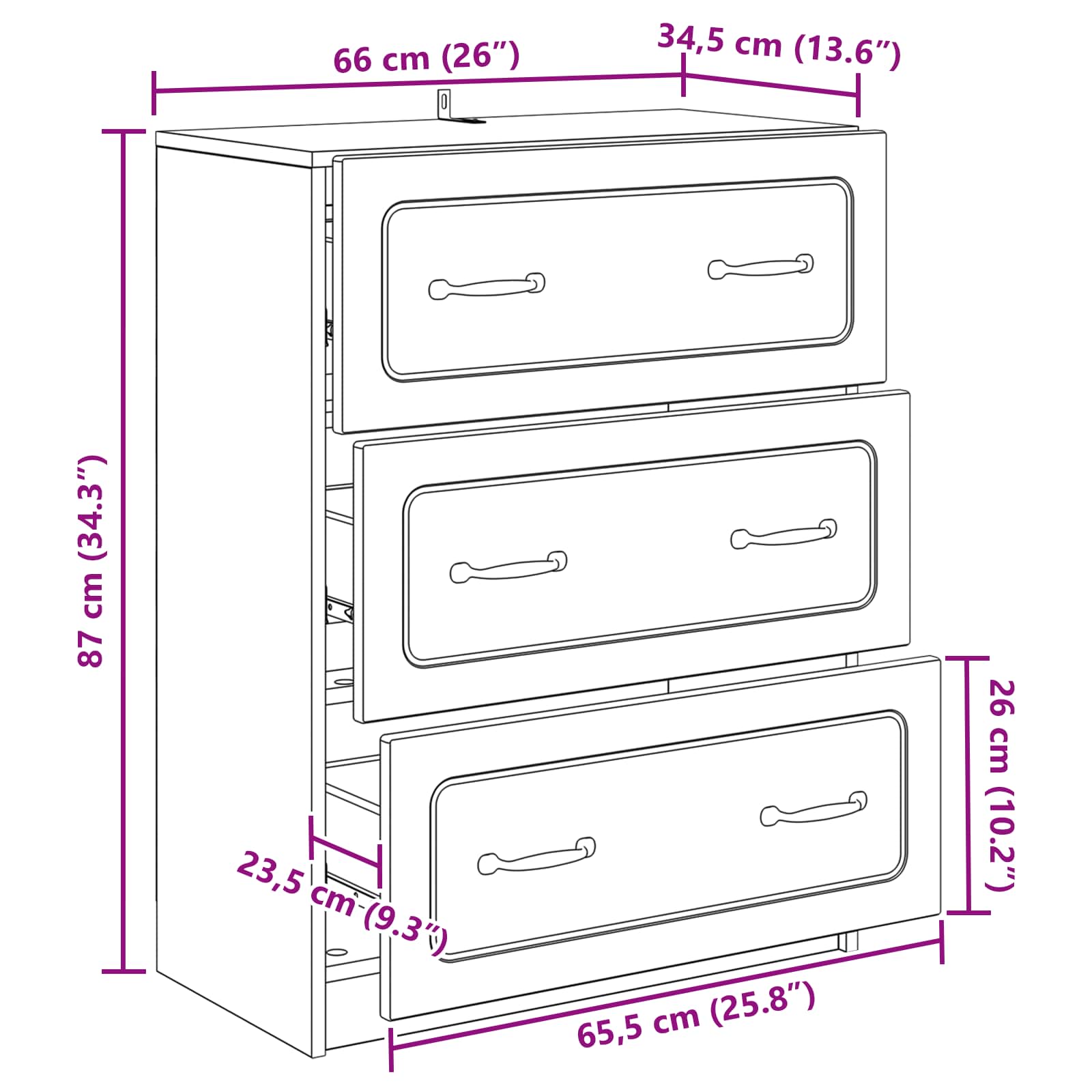 Mobile con Cassetti Bianco Lucido 66 x 34,5 x 87 cm | homemem39