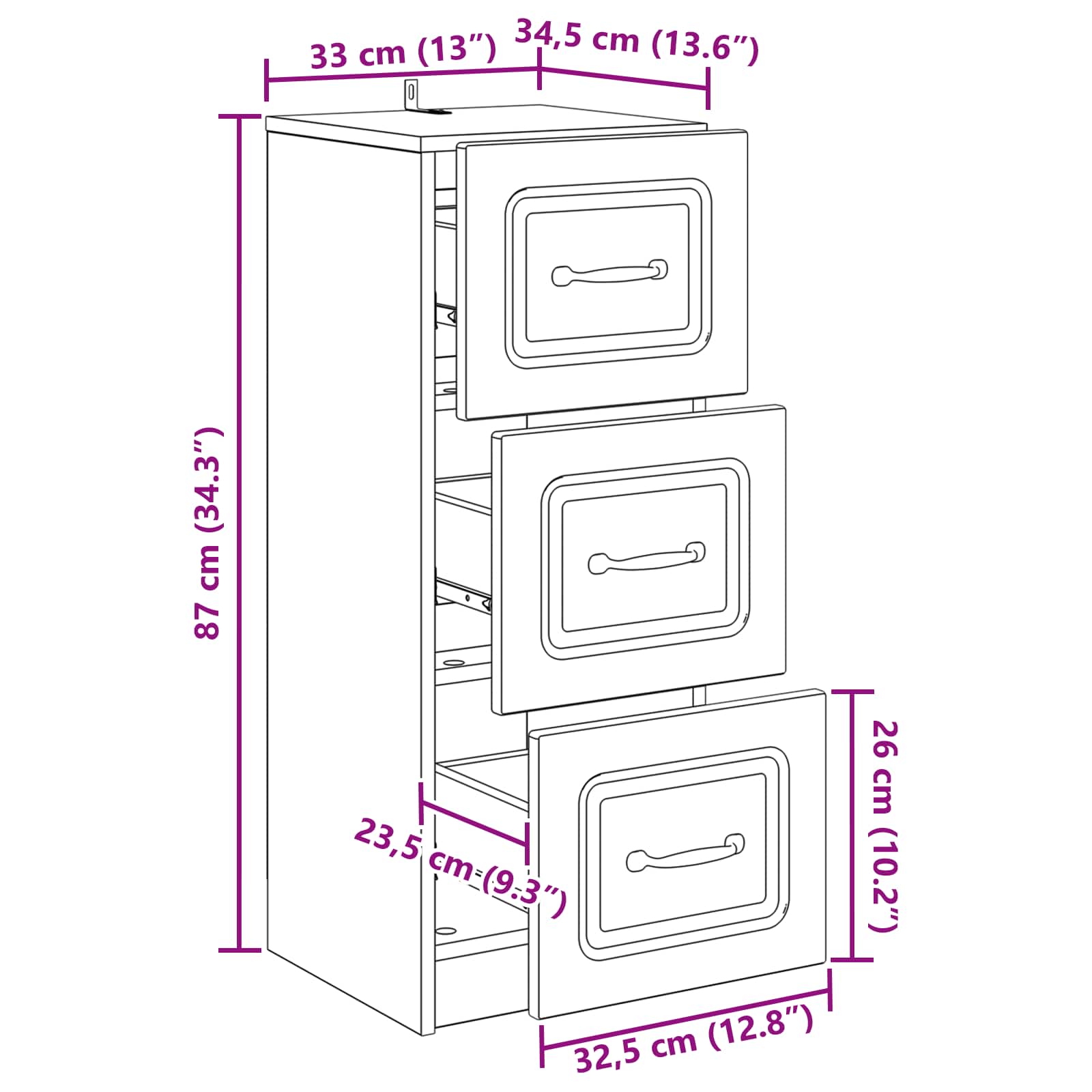 Mobile con Cassetti Rovere Artigianale 33 x 34,5 x 87 cm | homemem39