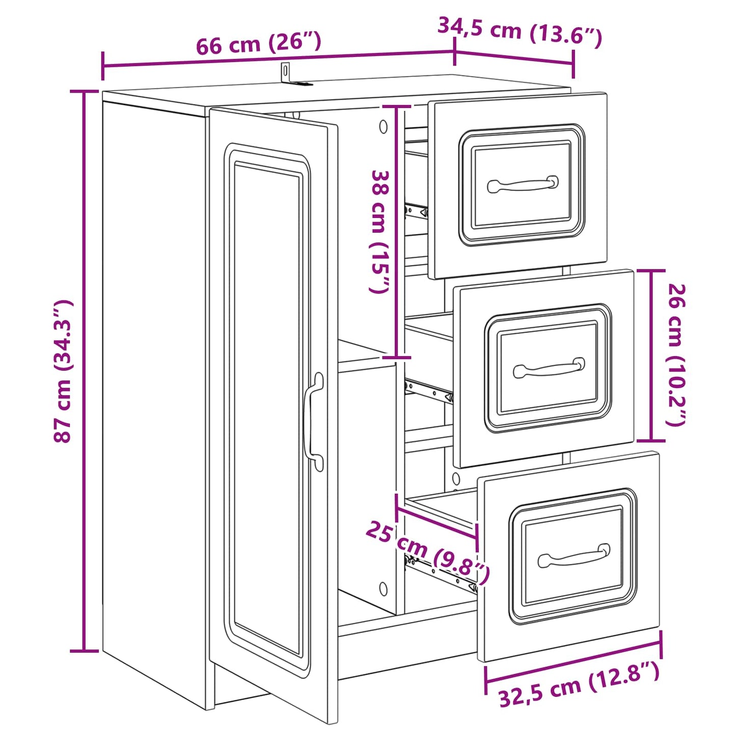 Credenza Bianco Lucido 66 x 34,5 x 87 cm Legno ingegnerizzato | homemem39