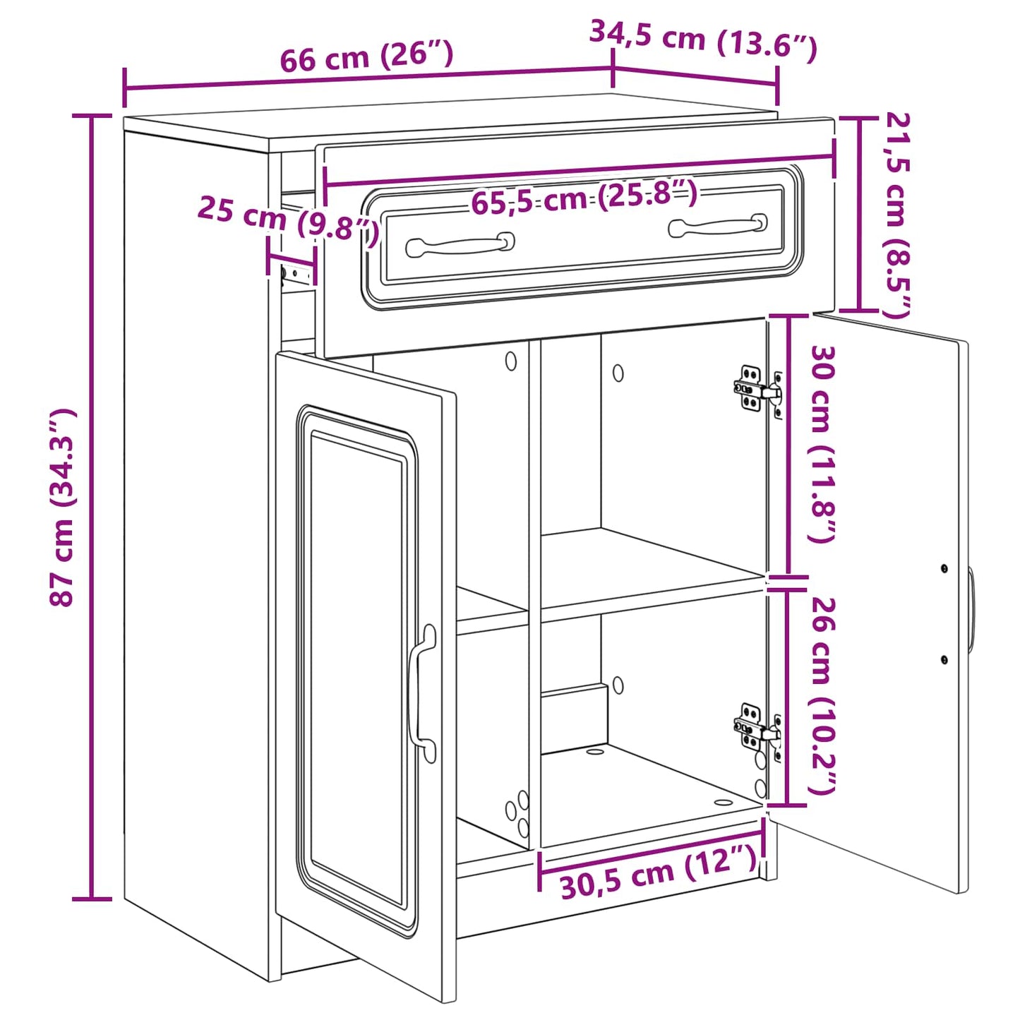 Credenza Nero 66 x 34,5 x 87 cm Legno ingegnerizzato | homemem39