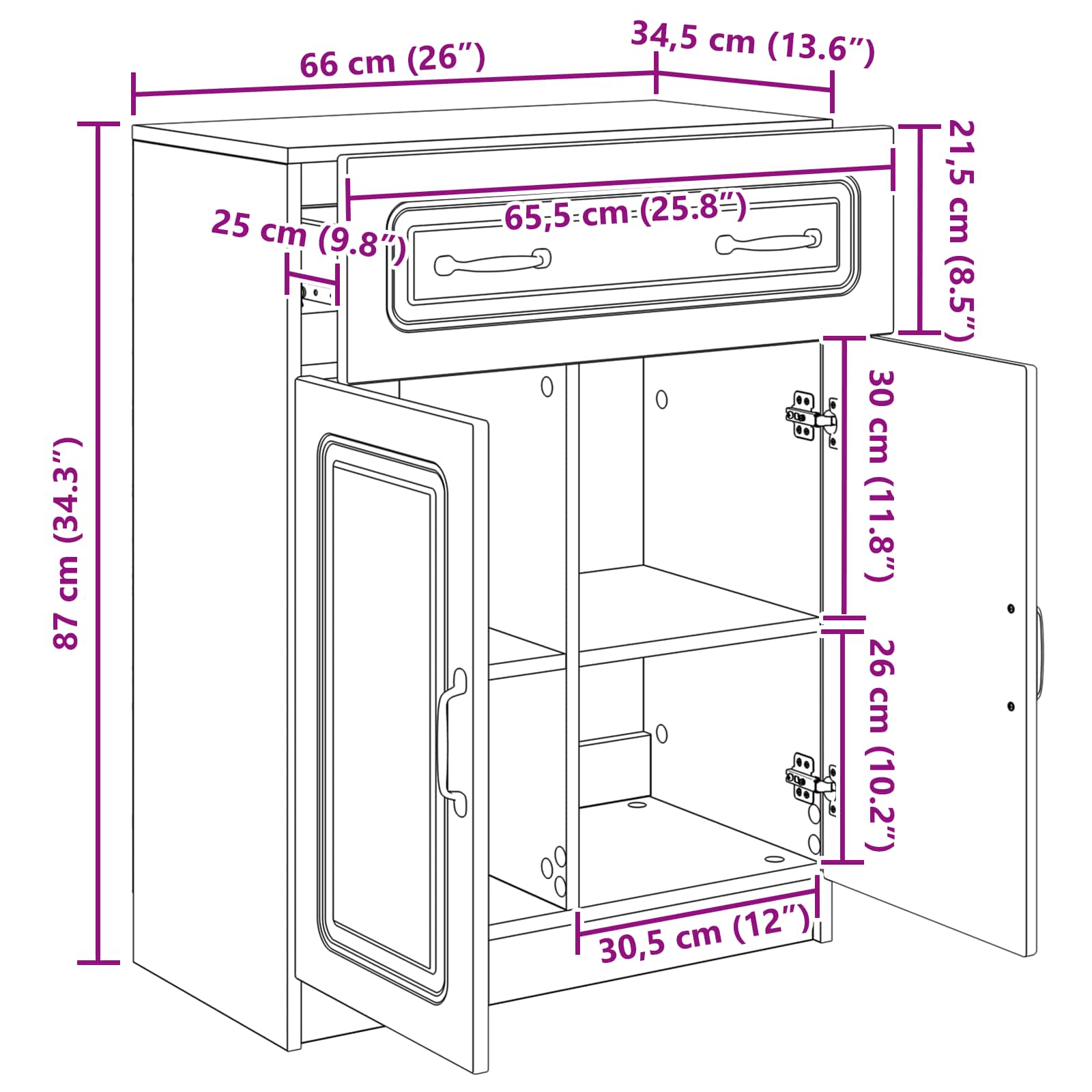 Credenza Nero 66 x 34,5 x 87 cm Legno ingegnerizzato | homemem39
