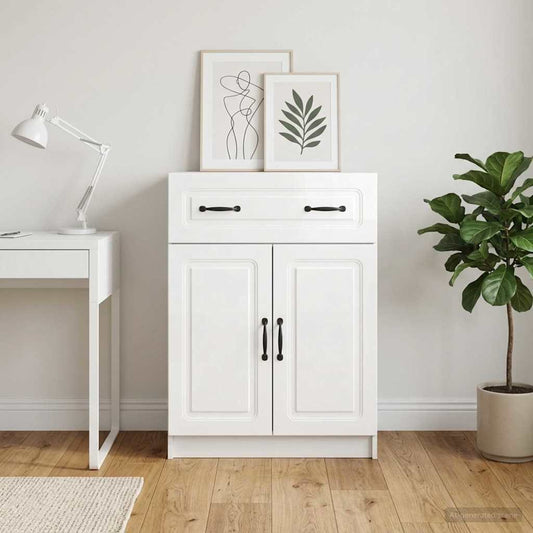Credenza Bianco Lucido 66 x 34,5 x 87 cm Legno ingegnerizzato