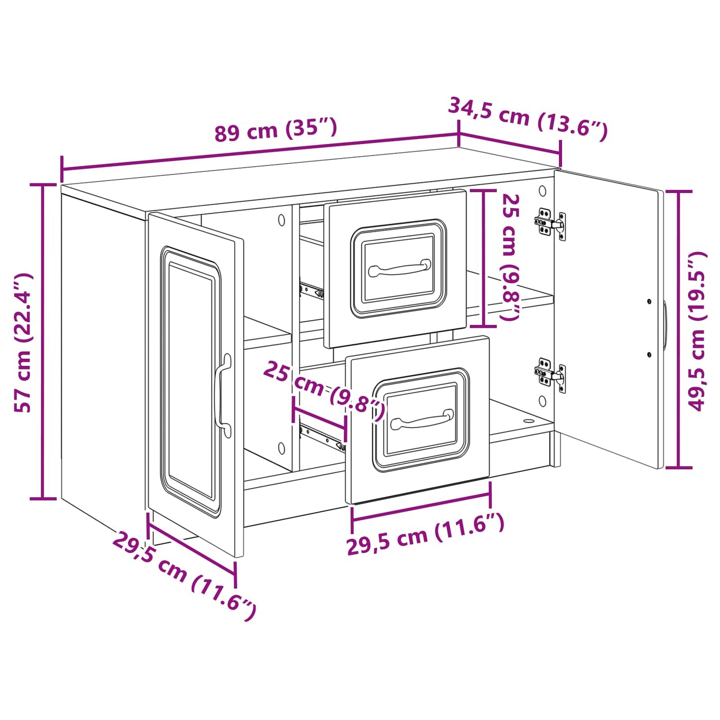 Credenza Legno antico 89 x 34,5 x 57 cm Legno ingegnerizzato | homemem39