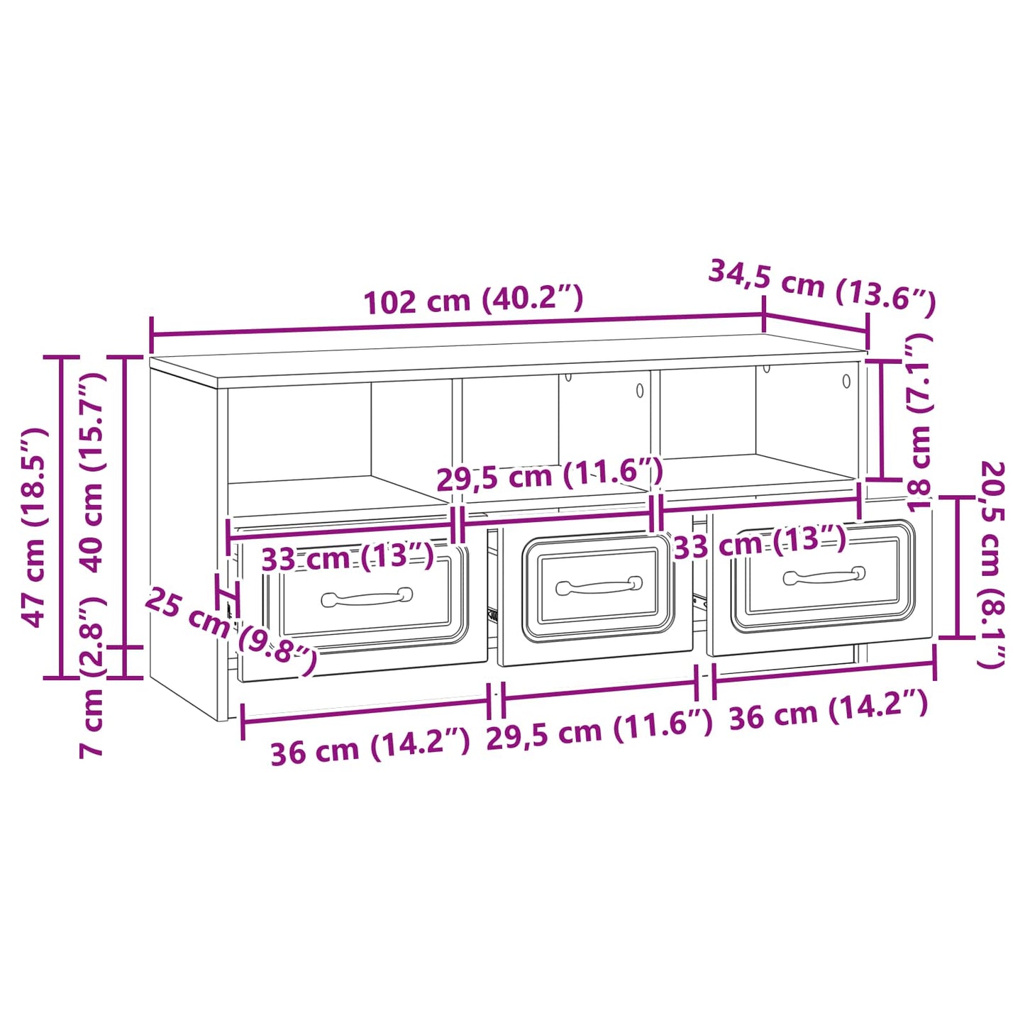 Mobile TV Rovere Sonoma 102 x 34,5 x 47 cm Legno ingegnerizzato | homemem39