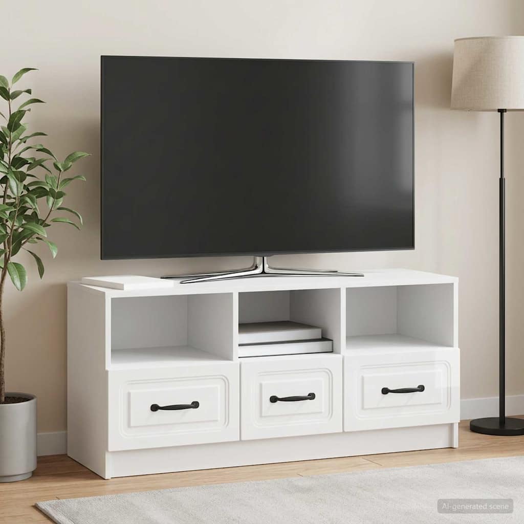 Mobile TV Bianco Lucido 102 x 34,5 x 47 cm Legno ingegnerizzato