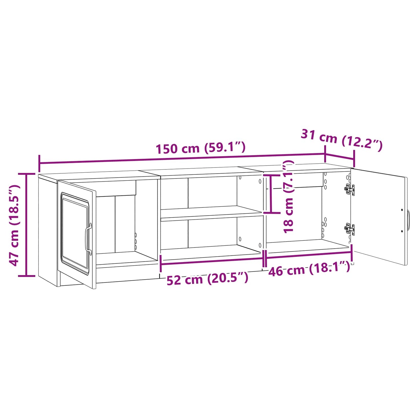 Mobile TV Bianco Lucido 150 x 31 x 47 cm Legno ingegnerizzato | homemem39