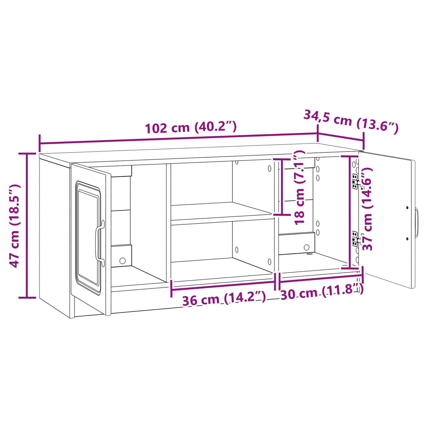 Mobile TV Bianco Lucido 102 x 34,5 x 47 cm Legno ingegnerizzato | homemem39