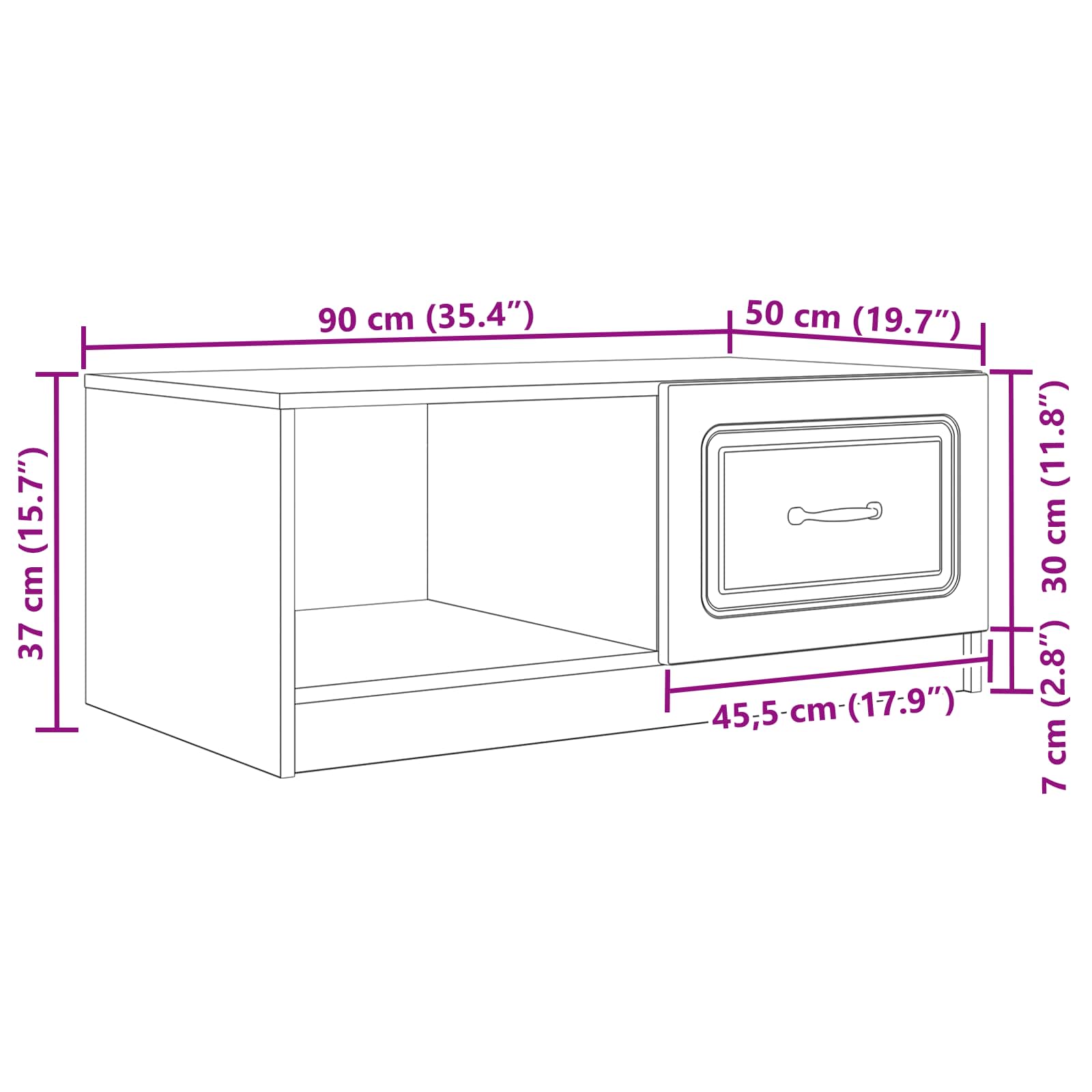 Tavolino da salotto Bianco Lucido 90 x 50 x 37 cm | homemem39