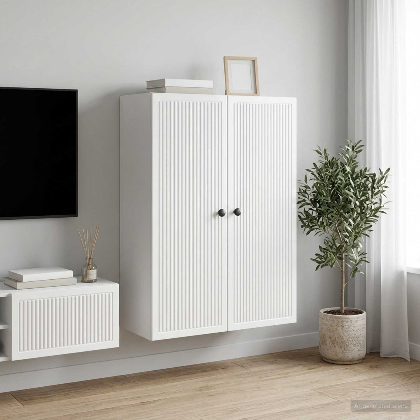 Mobiletto a muro Bianco Lucido 66 x 34,5 x 90 cm