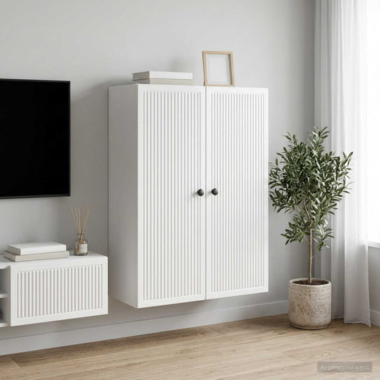 Mobiletto a muro Bianco Lucido 66 x 34,5 x 90 cm