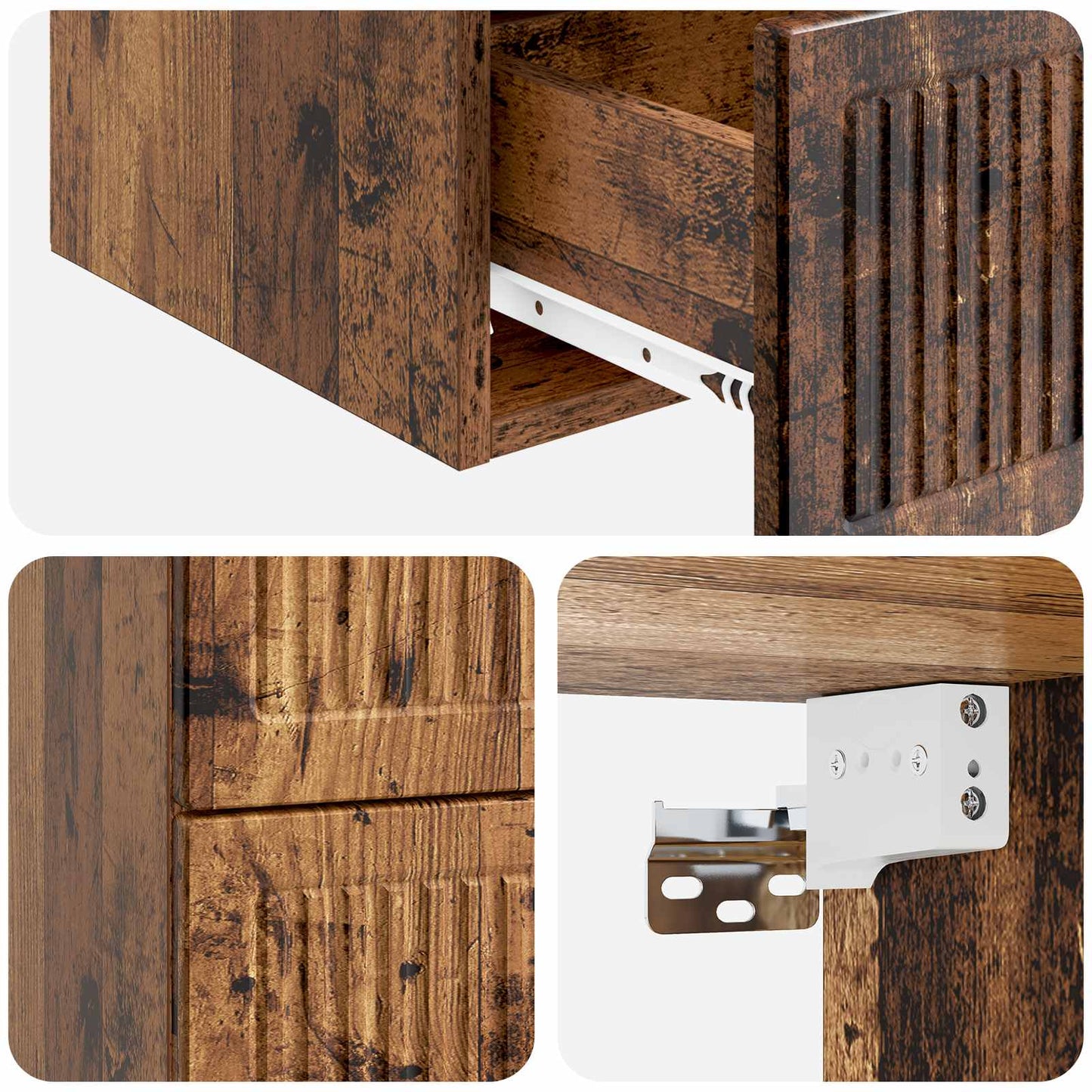 Mobiletto da notte a muro 2 pcs Legno antico 33 x 34,5 x 40 cm | homemem39