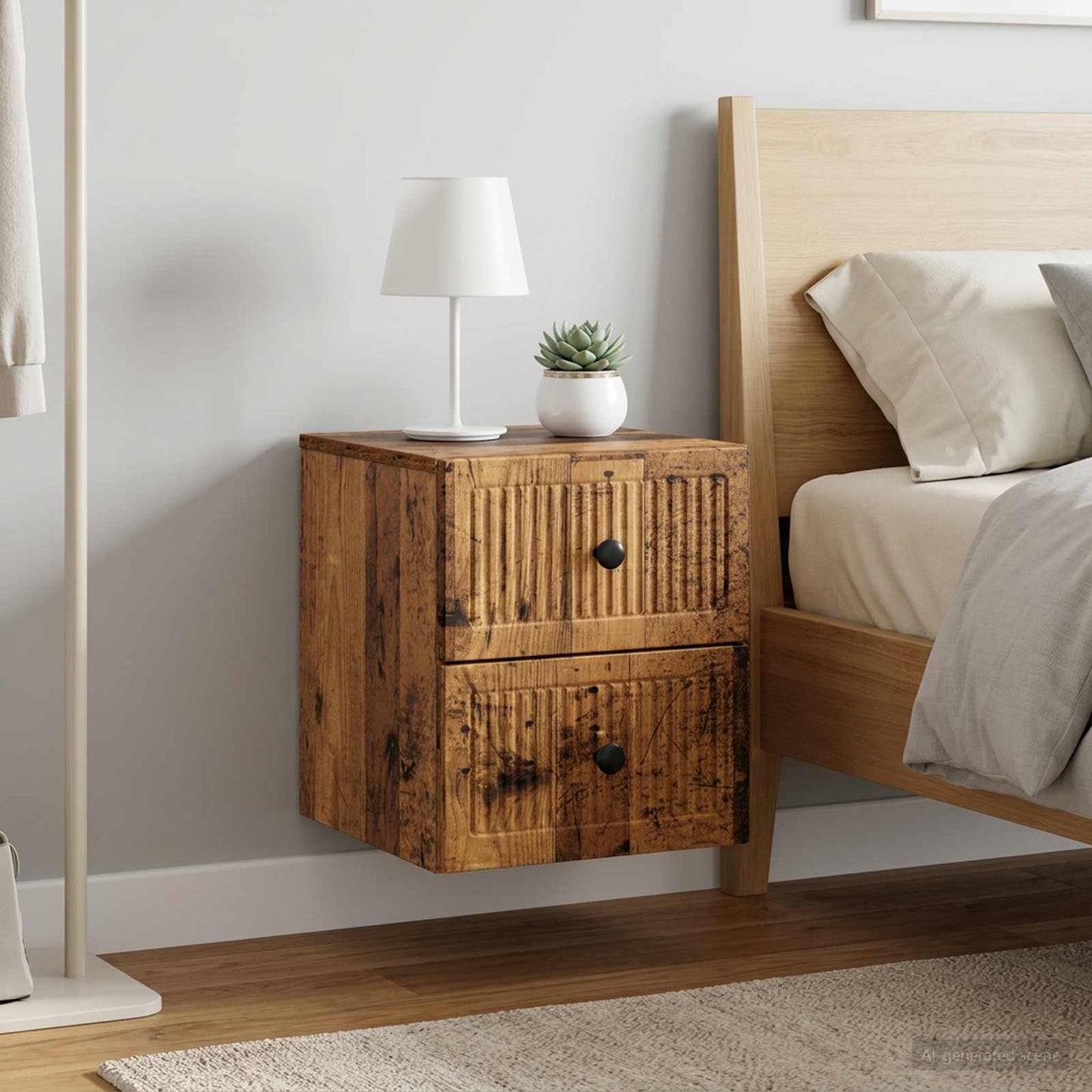 Mobiletto da notte a muro 2 pz Legno antico 33 x 34,5 x 40 cm