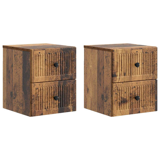 Mobiletto da notte a muro 2 pcs Legno antico 33 x 34,5 x 40 cm | homemem39