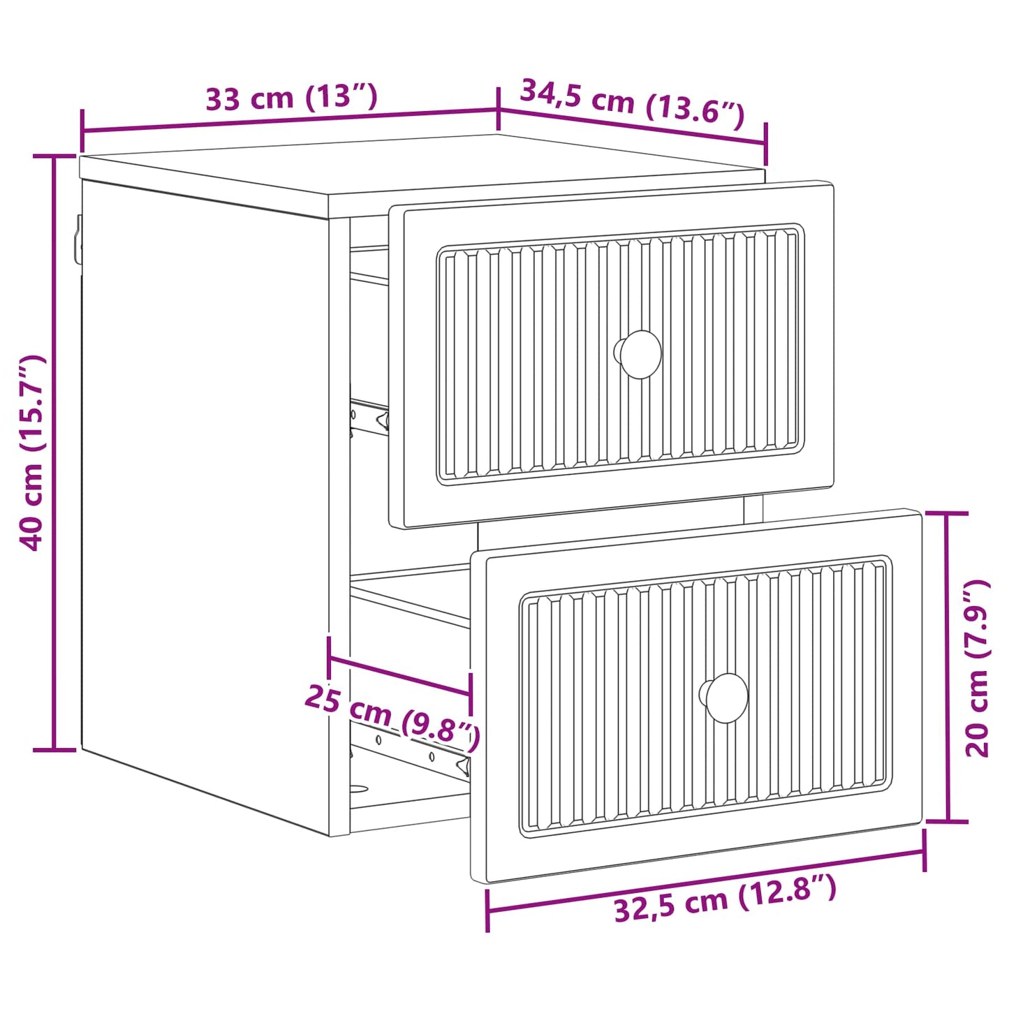 Mobiletto da notte a muro Rovere Artigianale 33 x 34,5 x 40 cm | homemem39
