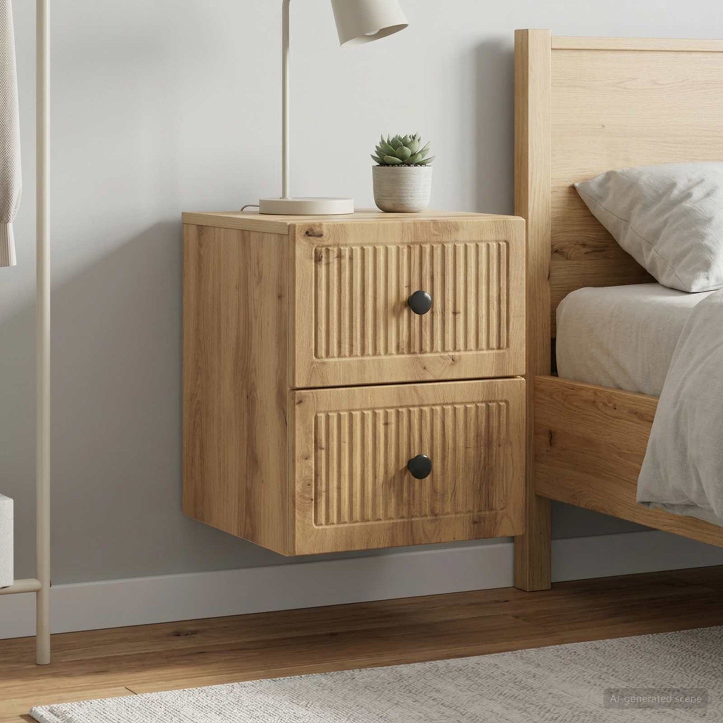 Mobiletto da notte a muro 2 pz Rovere Artigianale