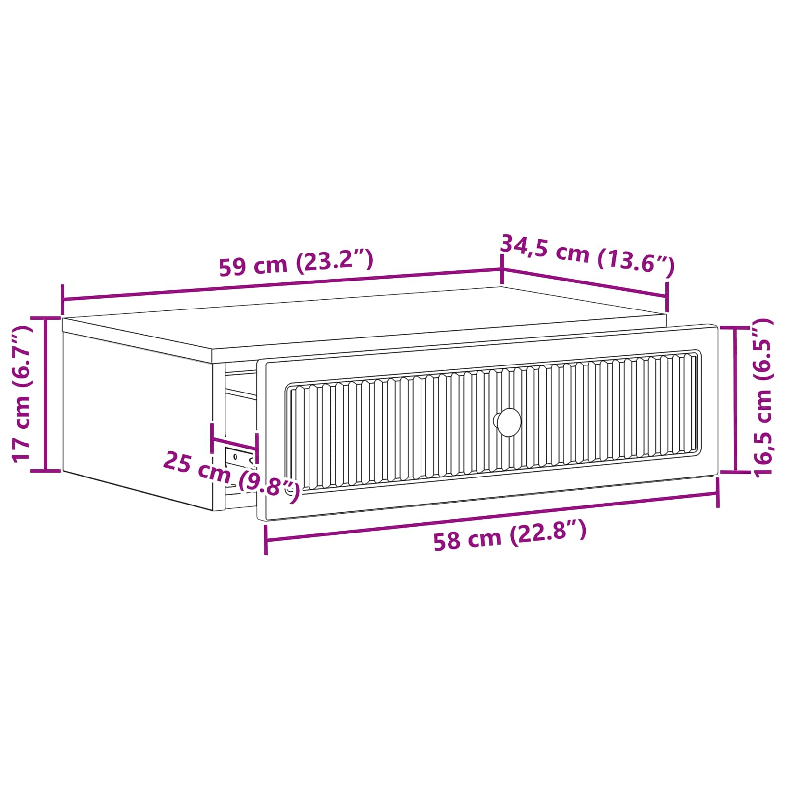 Tavolino da Parete Laterale Rovere Sonoma 59 x 34,5 x 17 cm - homemem39