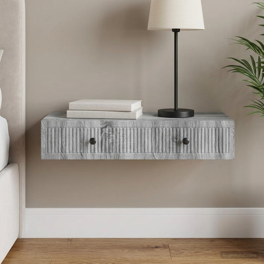 Tavolino da Parete Laterale Grigio Sonoma 87,5 x 34,5 x 17 cm