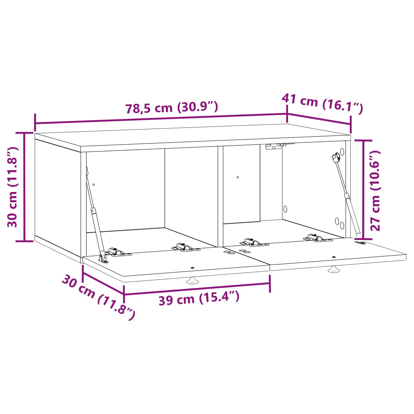 Mobile Porta TV da Muro Rovere Fumo 78,5 x 41 x 30 cm | homemem39