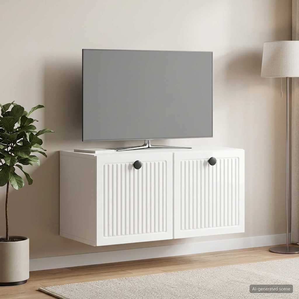Mobile Porta TV da Muro Bianco Lucido 59,5 x 31 x 30 cm