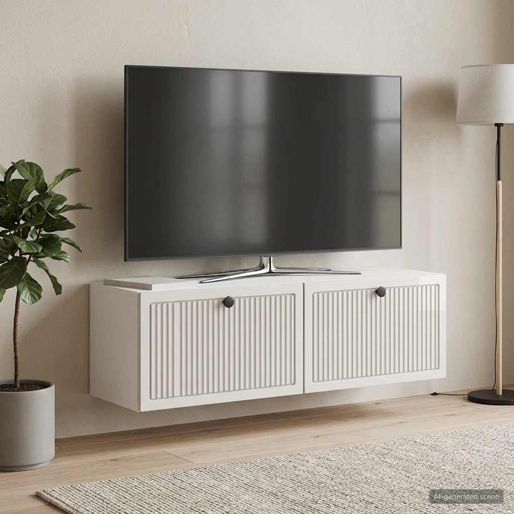 Mobile Porta TV da Muro Bianco Lucido 98 x 31 x 30 cm