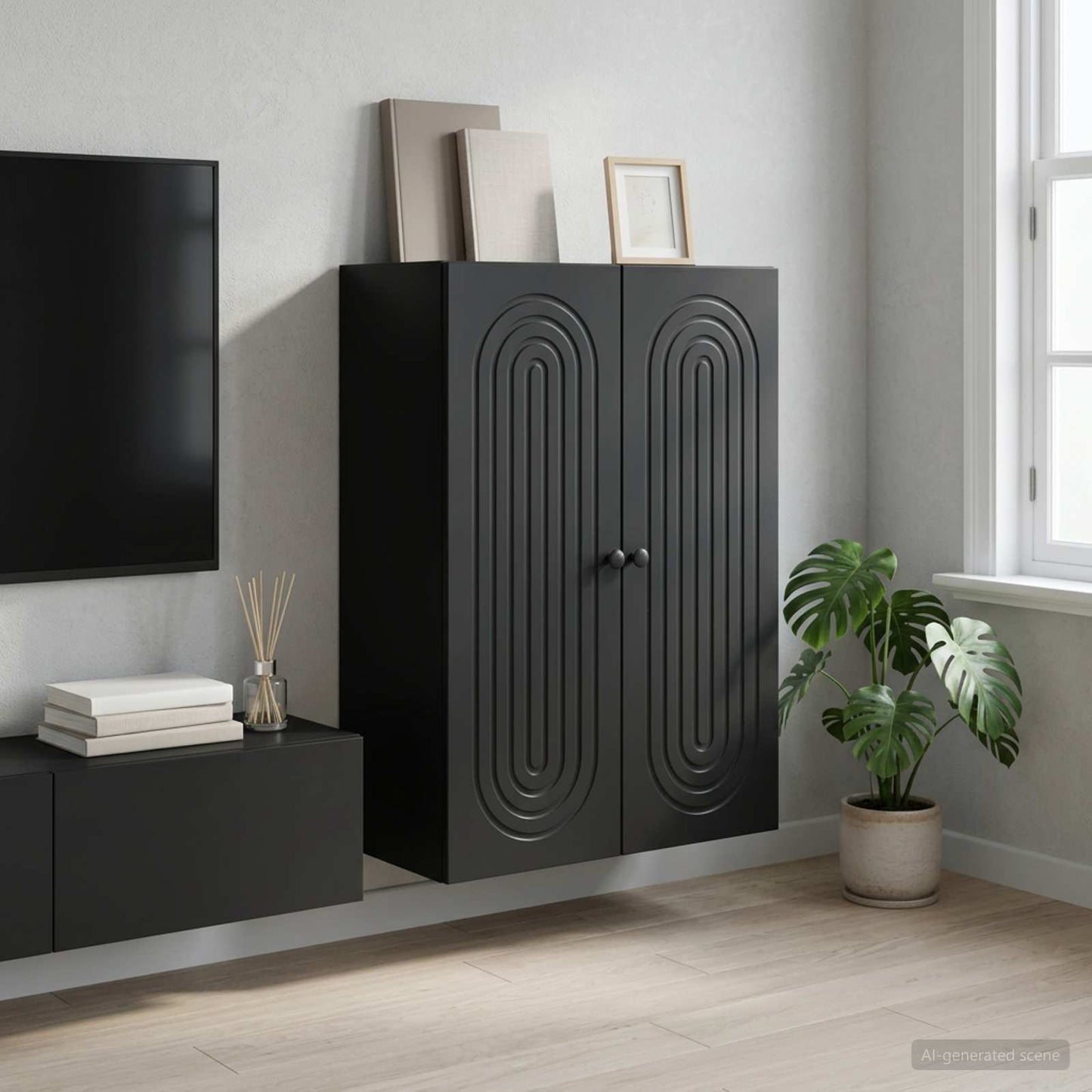 Mobiletto a muro Nero 66 x 34,5 x 90 cm Legno ingegnerizzato | homemem39